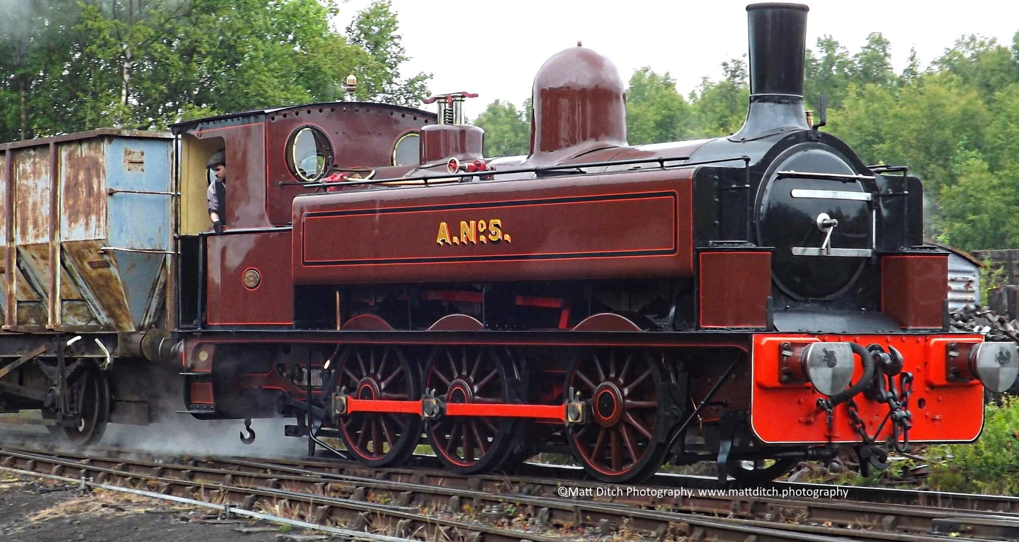  Kitson long boiler 0-6-0 Pannier tank “A.No.5” used to work the line.  Lucky “A.No.5” was preserved at the nearby North Tyneside Railway. The below picture was taken during its visit to the Tanfield Railway and shows what a train on the line would h