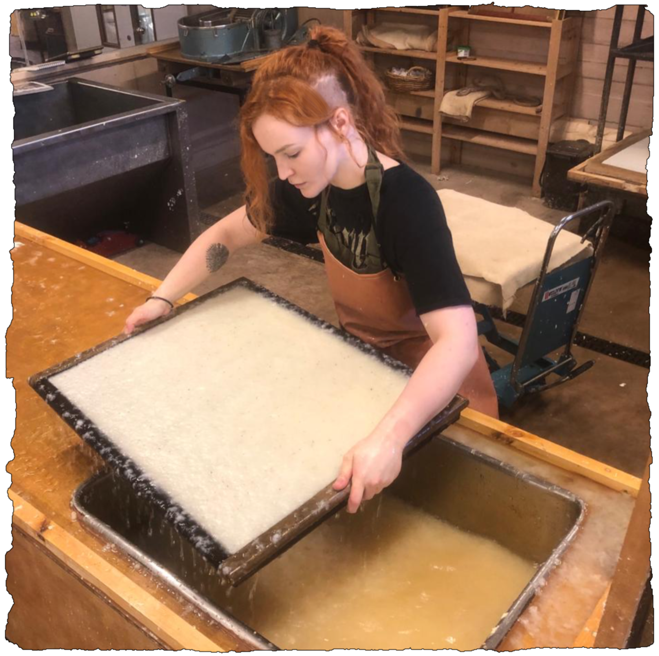 Zoe making at East Quay with deckle .PNG