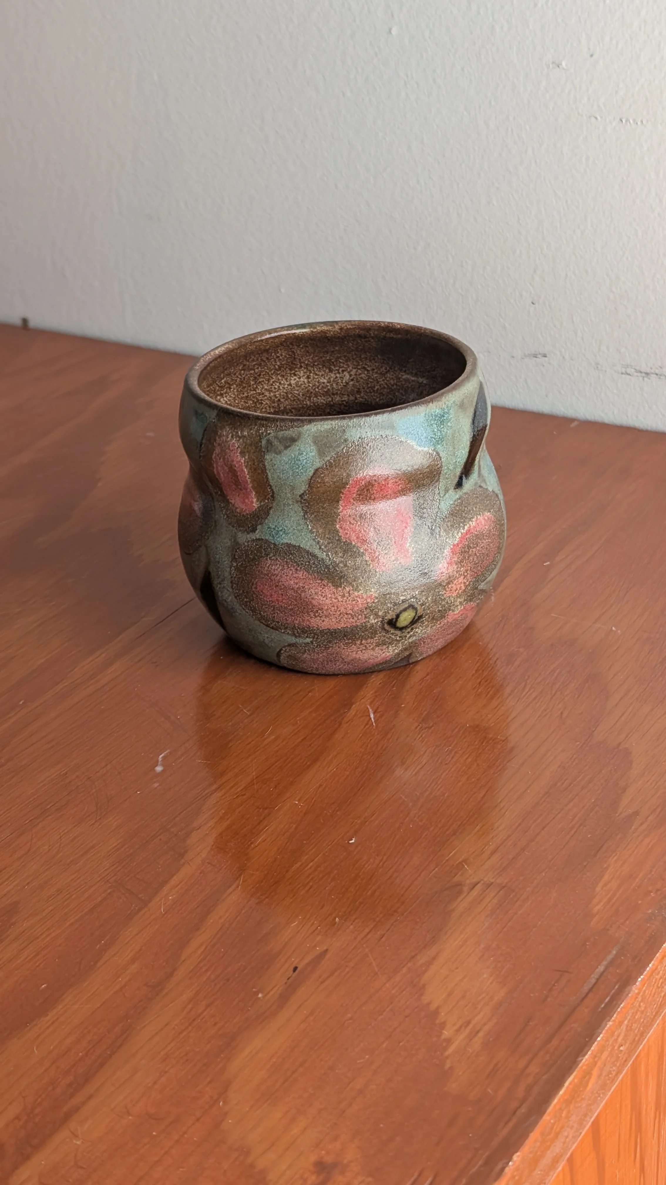 3.25" Satin Blue/Brown Flower Pot
