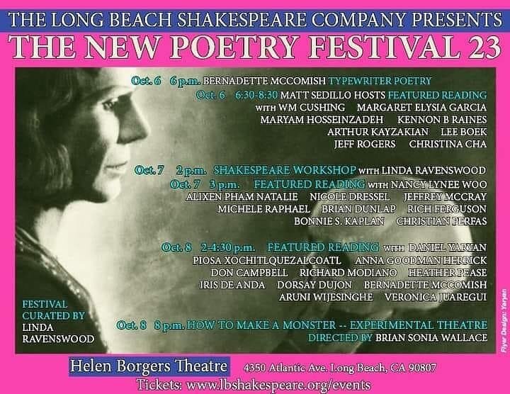 I&rsquo;m honored to be reading at the Long Beach Shakespeare Festival later today at the Helen Borgers theater - come through! Tix $13