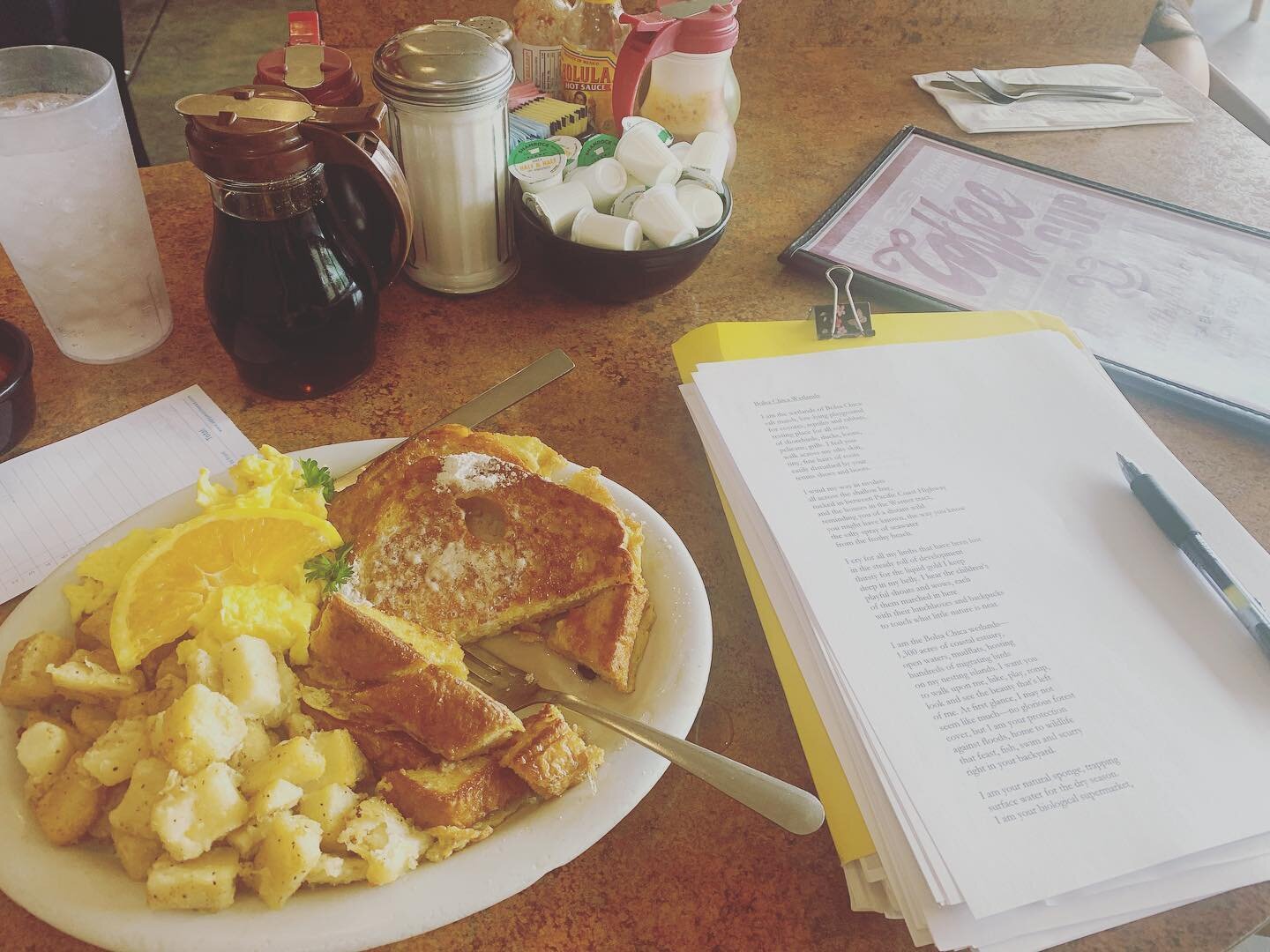 Love it - working on my Field Notes manuscript with some amazing breakfast from @coffeecupon4th - right now I have 9 months of field notes and poems from the last 2 years to place together - I have been super into the poems I&rsquo;ve been rolling ou