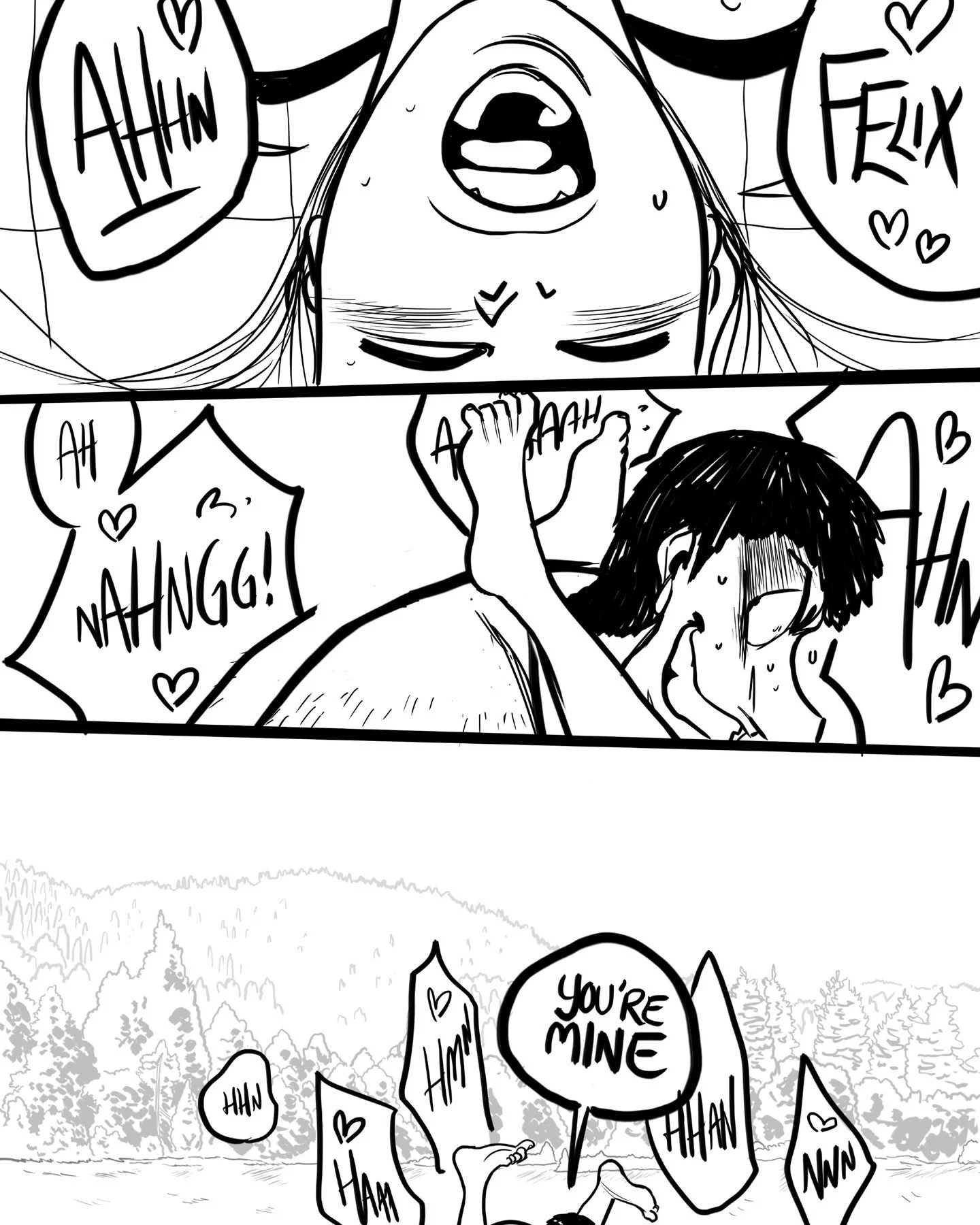 NEPHILIM : Page 077
New pages Monday - Friday until completion.
.
.
.
Hello to all of the folks and family who know me in real life. I am mortified that you are reading a sex scene in my comic but I am committed to seeing this weird story through and