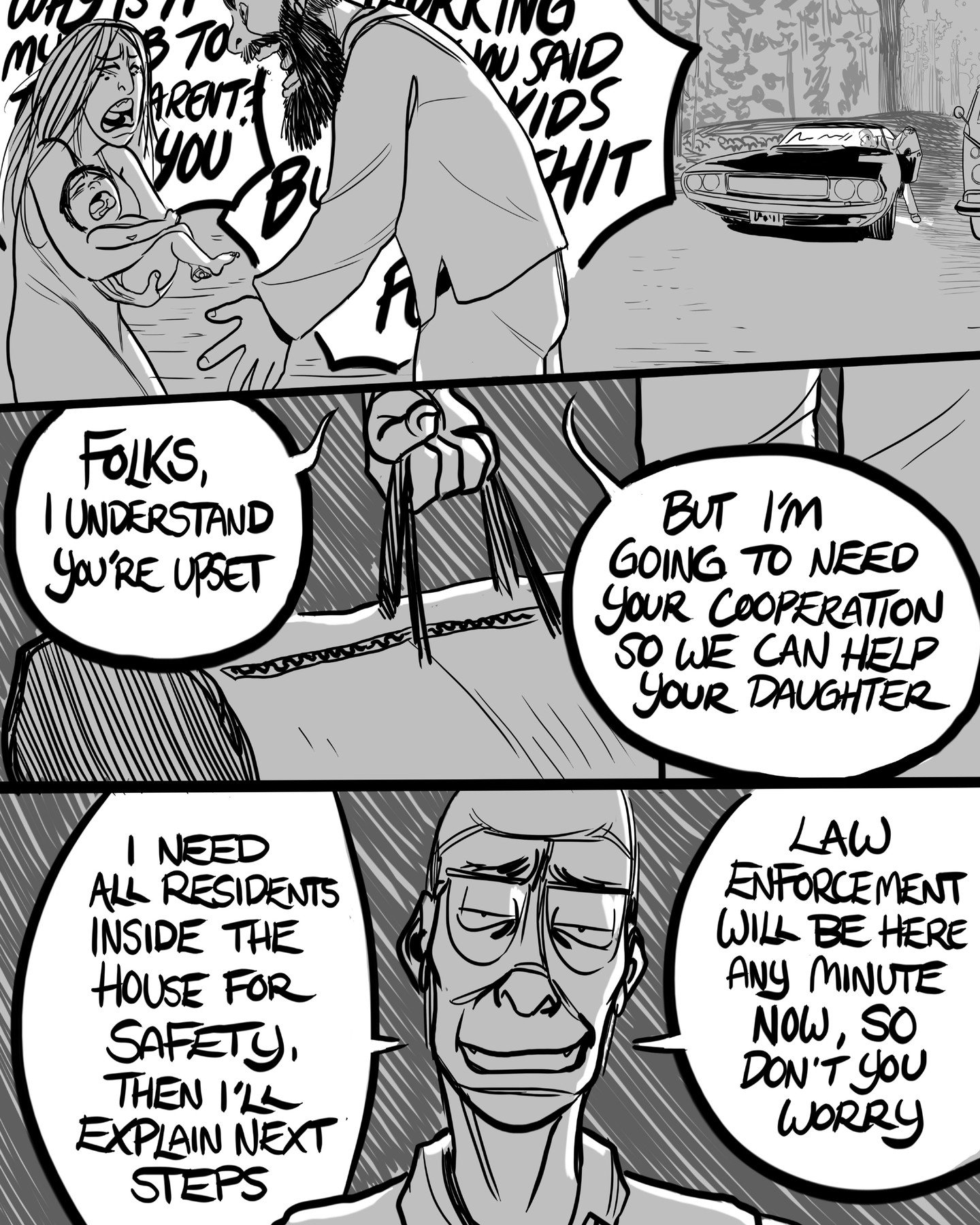 NEPHILIM : Page 085
New pages Monday - Friday until completion.
.
.
.
We don&rsquo;t see Barnes reveal a fake badge to Amy and Bryant, but you can assume that they believe he is actually law enforcement. Unfortunately.
.
#comic #comics #comicart #fyp