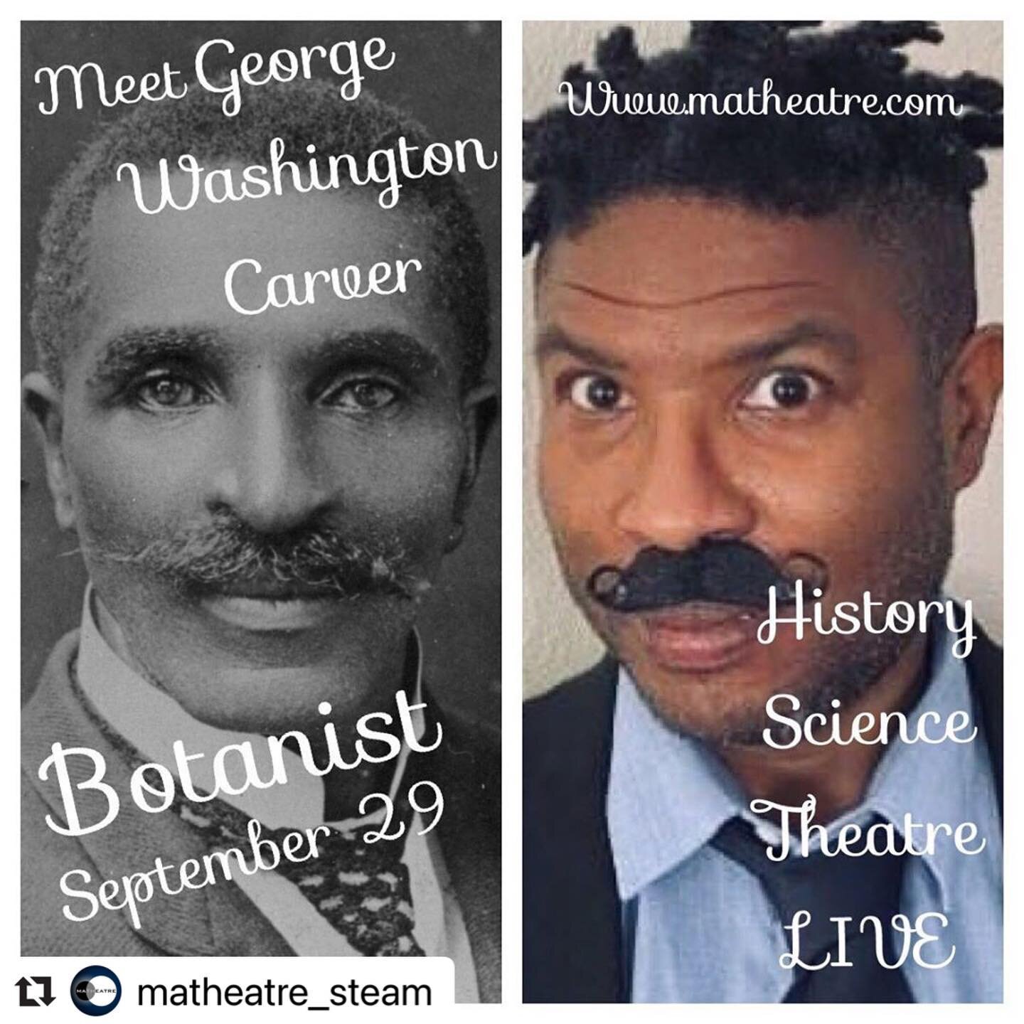On Sept 29, our partners at @matheatre are hosting an exclusive Zoom chat with botanist George Washington Carver! To request a free ticket (limited supply), email sadie@matheatre.com ASAP.⁣
 ⁣
Dr. Carver (portrayed by storyteller Les Kurkendaal-Barre