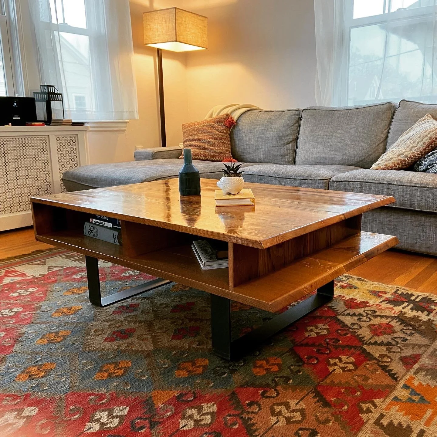 COFFEE TABLE - Reclaimed Cypress, White Oak, Steel