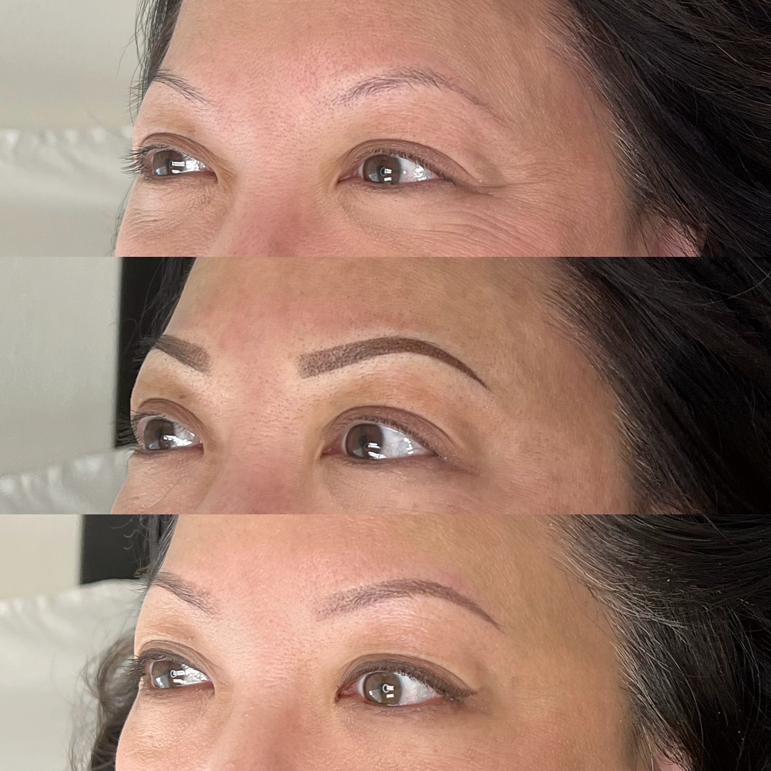Before, Fresh, and Healed powder brows💜
I cannot stress it enough, they WILL be so much softer once healed and it&rsquo;s worth the bold 7-10 days! Don&rsquo;t judge any brow tattoos by the first week, judge the healed look✍🏼
We went with powder fo