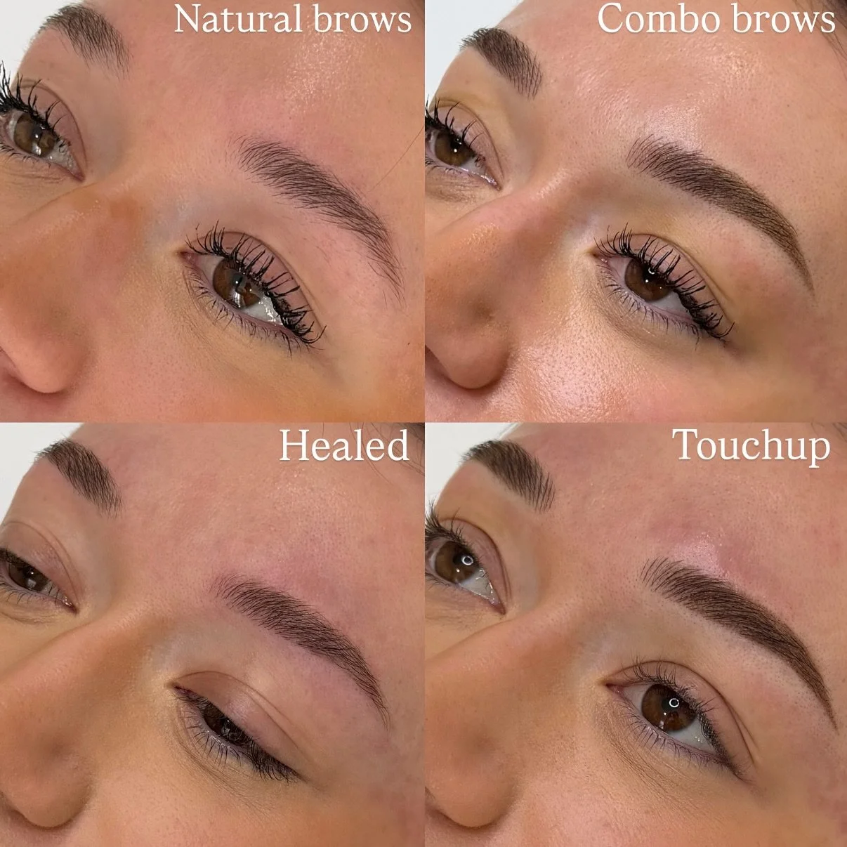 Such soft healed results for this gal! She came in wanting to go darker and elongate the brows by adding 1 new stroke to the fronts and another millimeter to the tips of the tails. She won&rsquo;t lighten up as much as the first session but they&rsqu