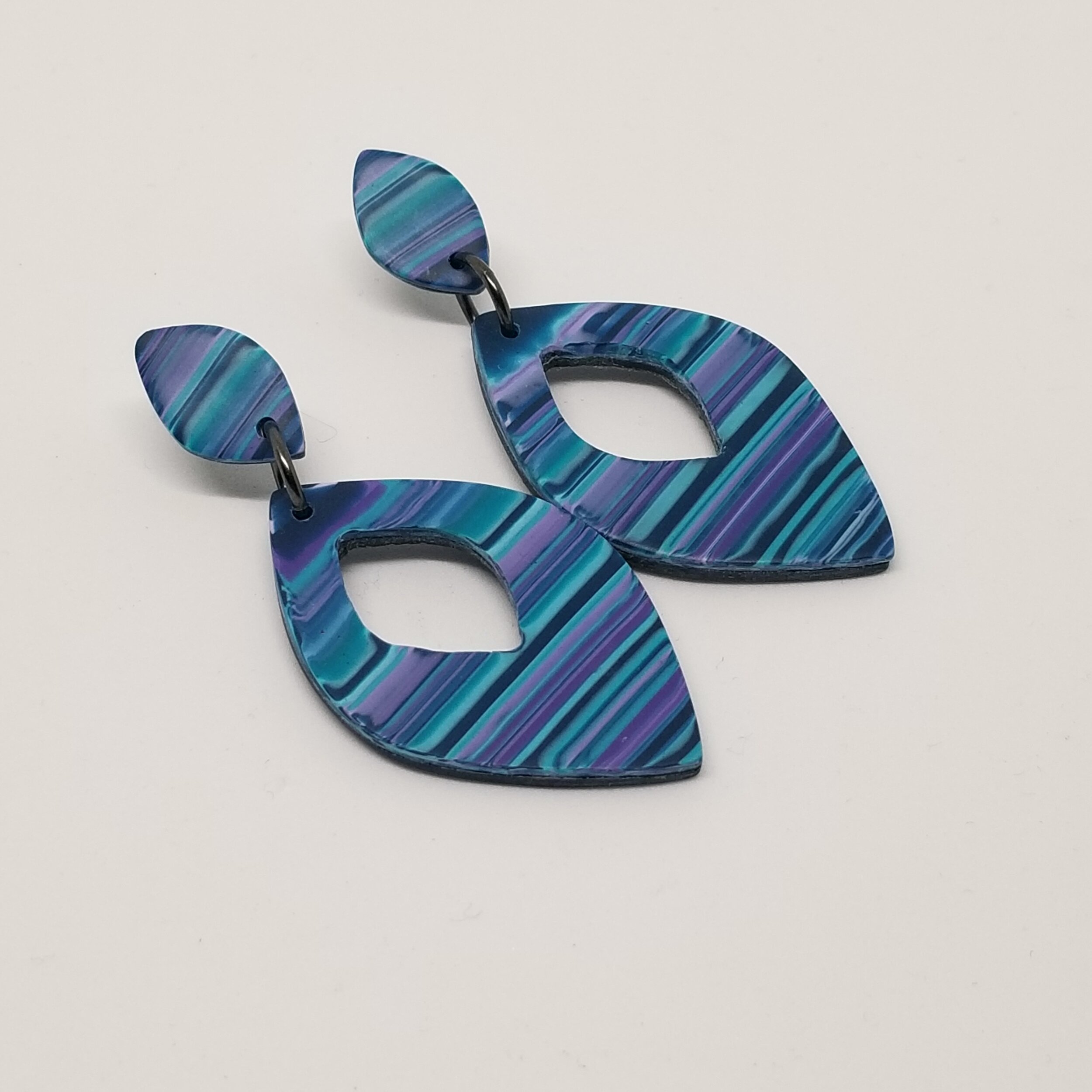 Blue Striped Post Earrings