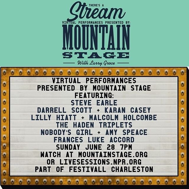 Hey Everyone, tune in this Sunday, June 28th at 4pm PT, 7pm ET! We&rsquo;re so honored to be a part of this virtual performance presented by Mountainstage! 
Watch at Mountainstage.org 
Or livesessions.npr.org &bull;
Repost @mountainstage:🎵(Queue up 