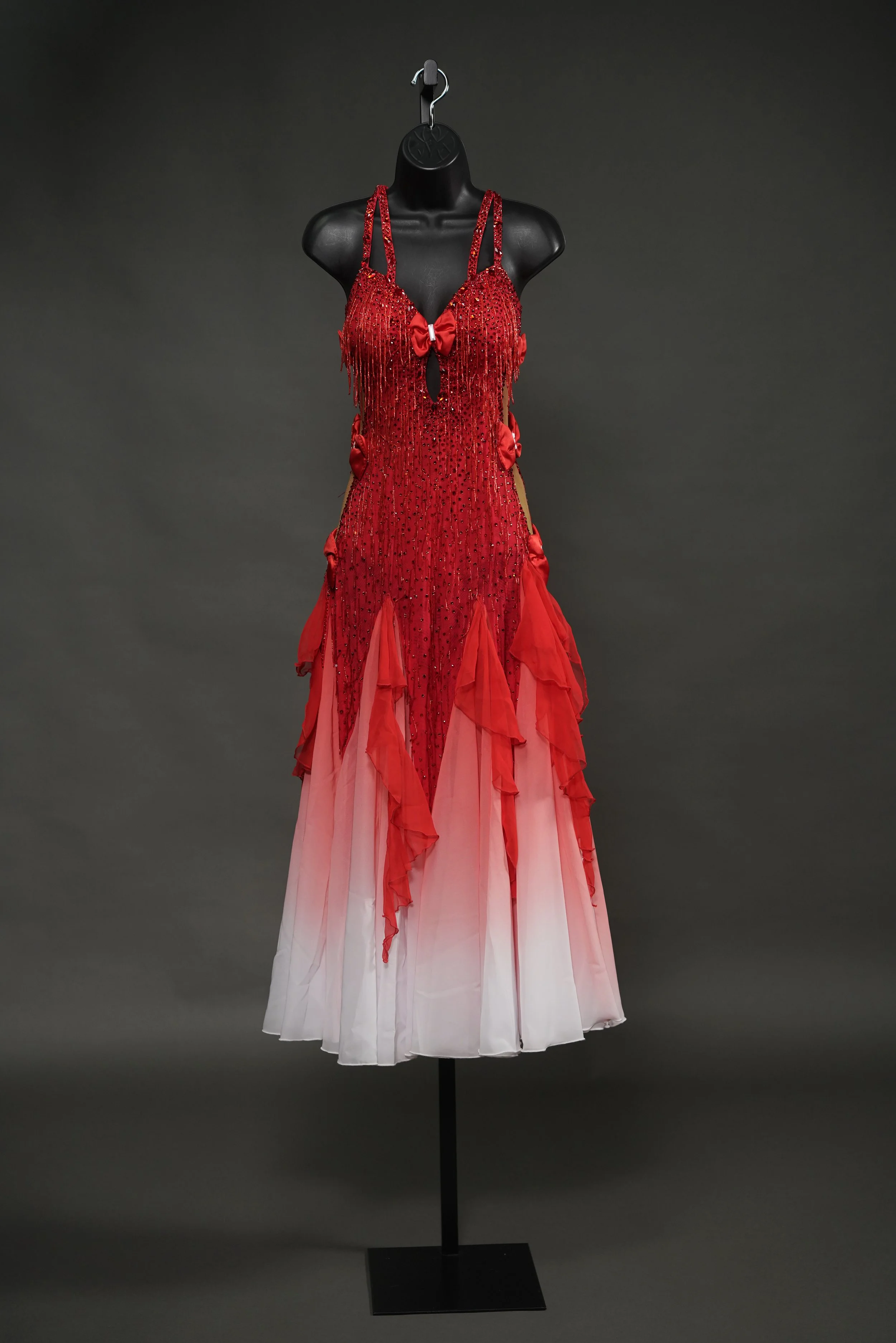 Red Satin Smooth with Bows and Beaded Fringe