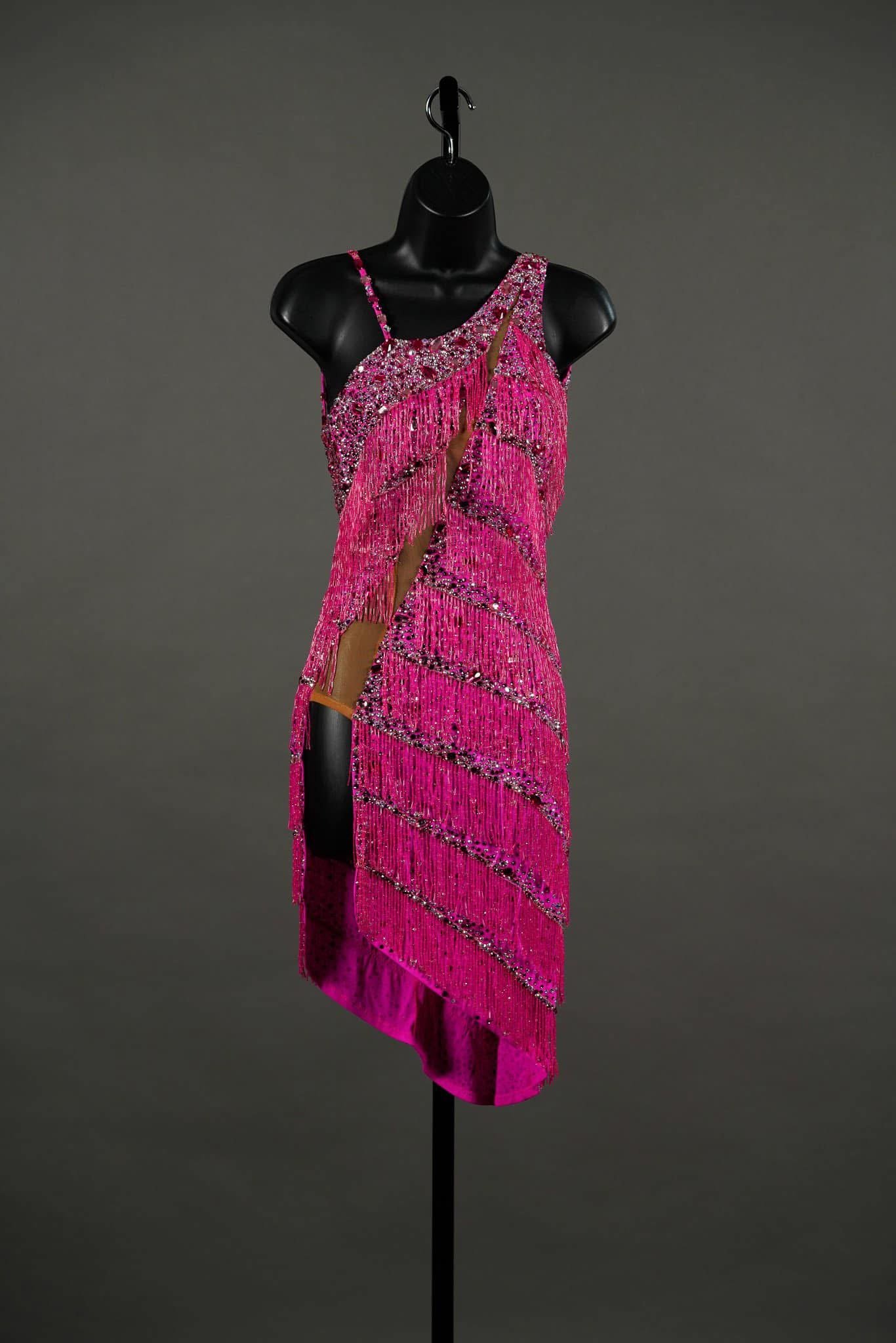 Pink Latin with Diagonal Beaded Fringe