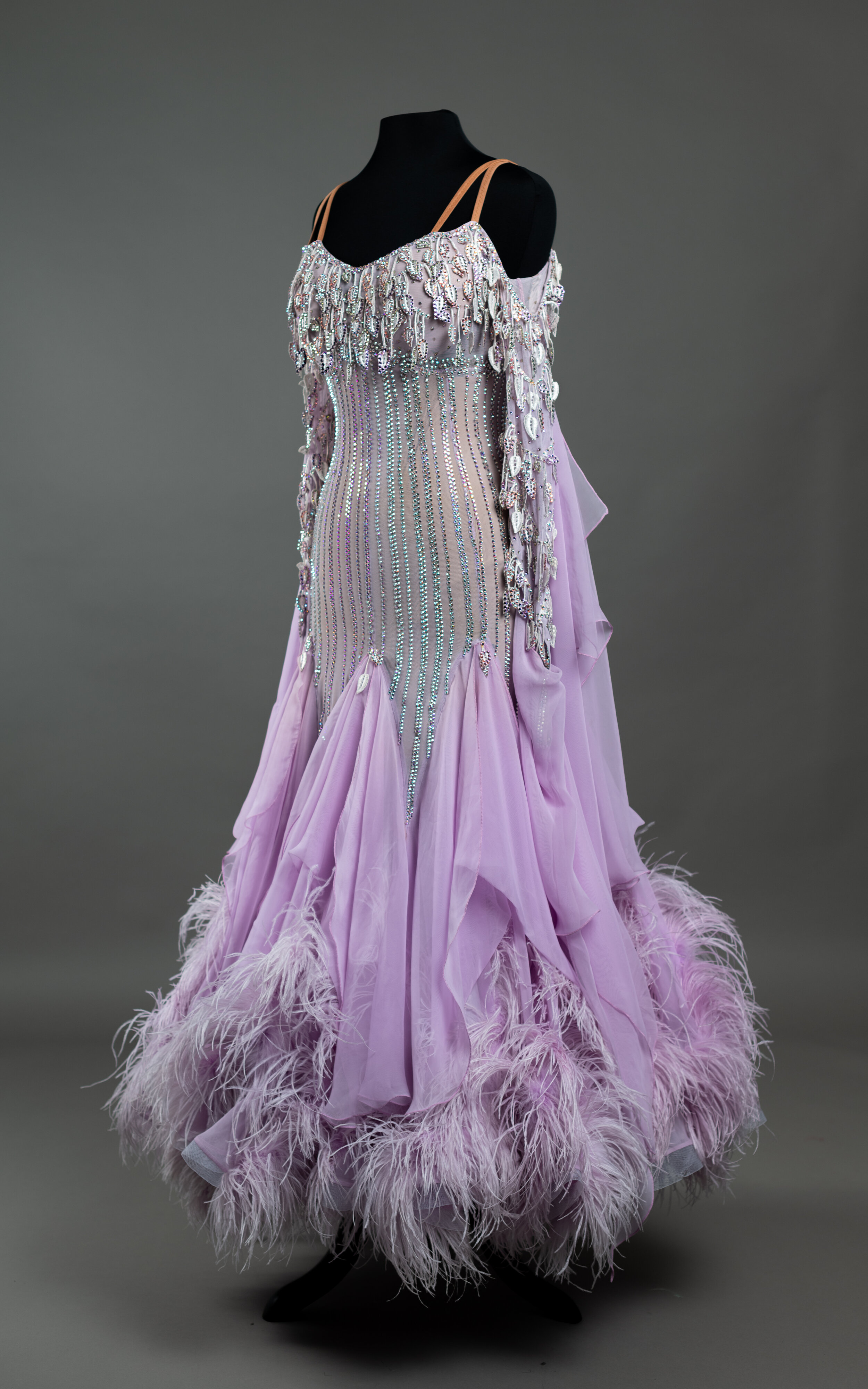 Lavender Standard with Leaves on Bust, Stoned Lines, and Boa Hem — DORÉ ...