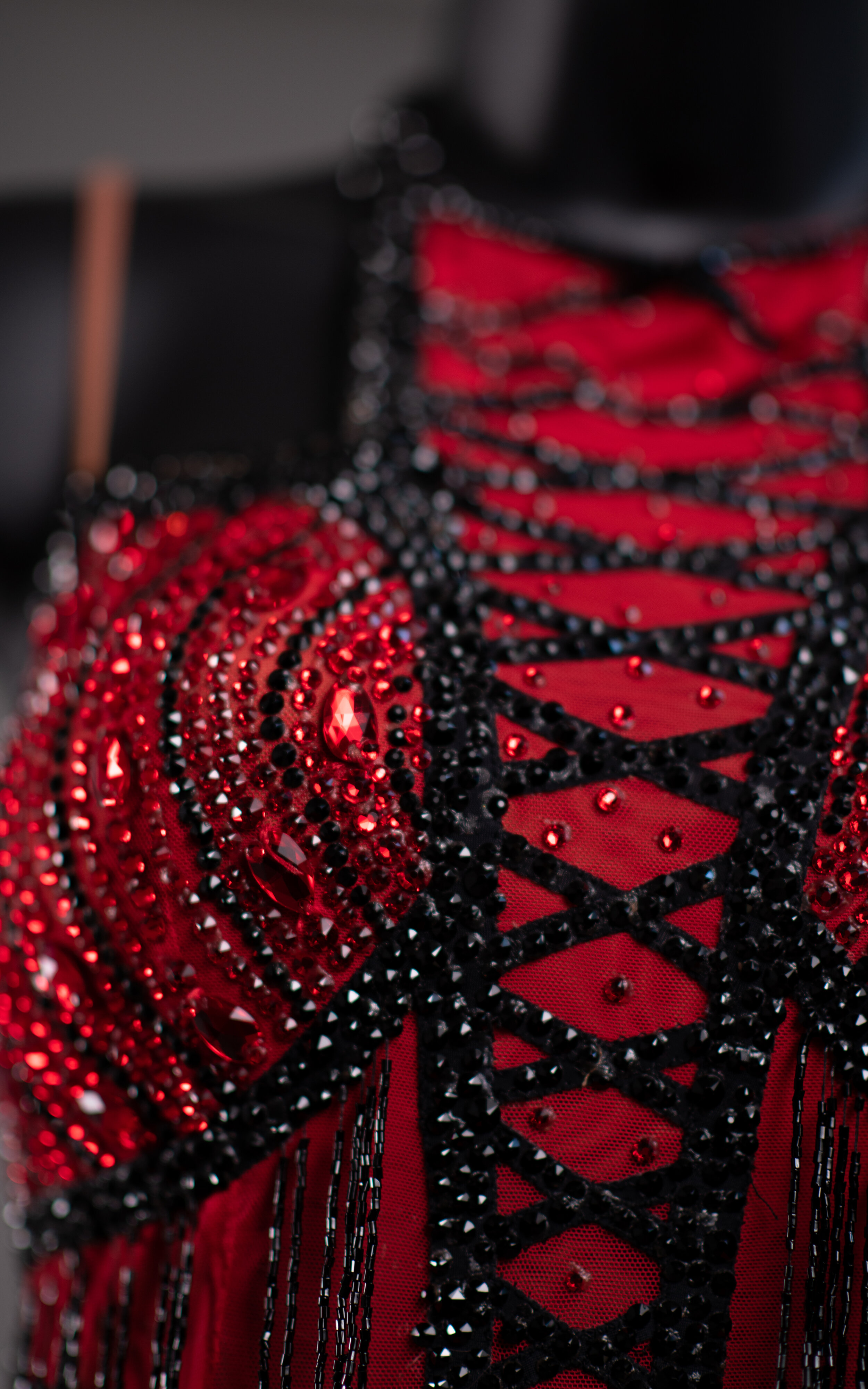 Red Smooth with Black Trim and Beaded Fringe — DORÉ DESIGNS