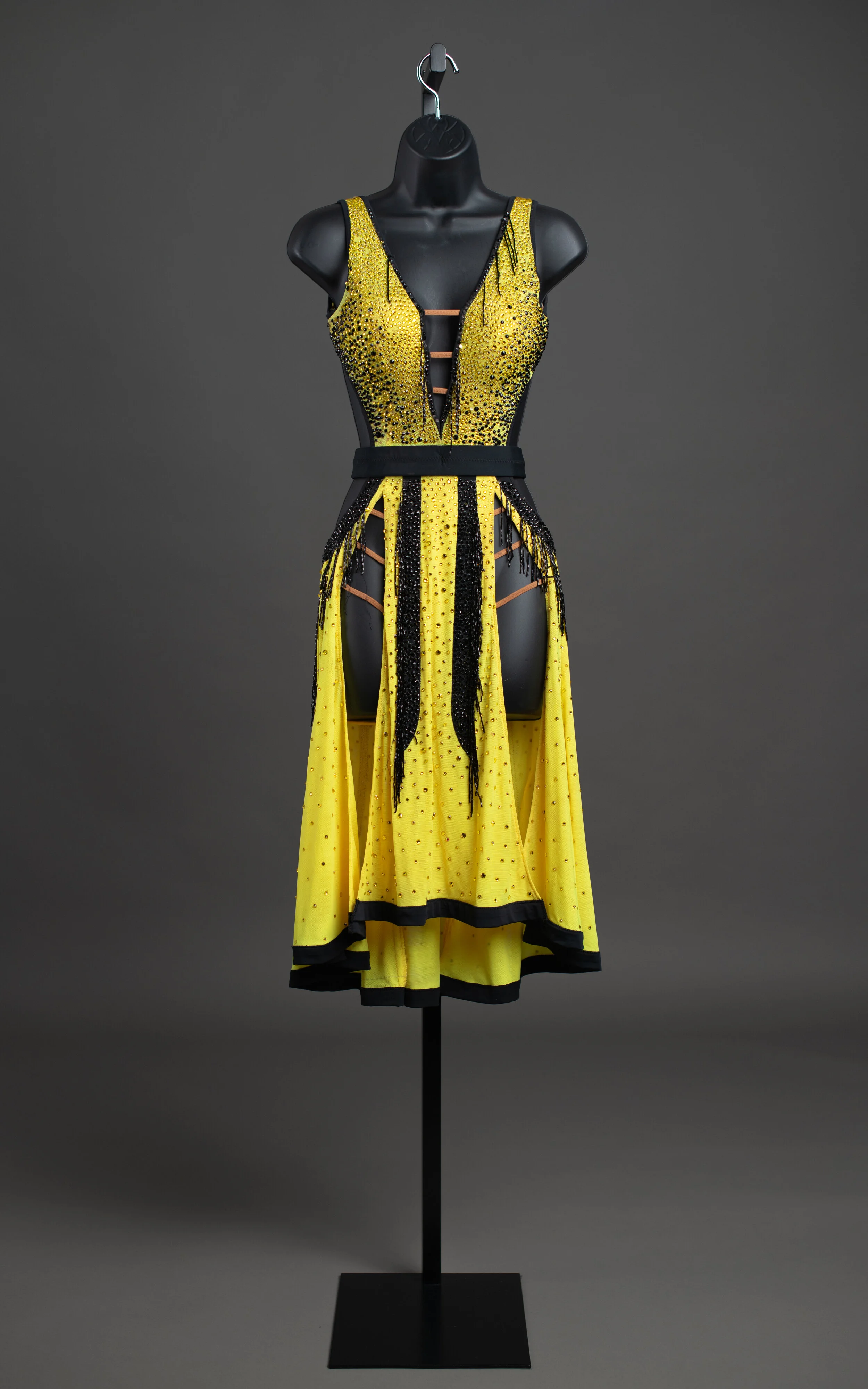 yellow dress with black belt