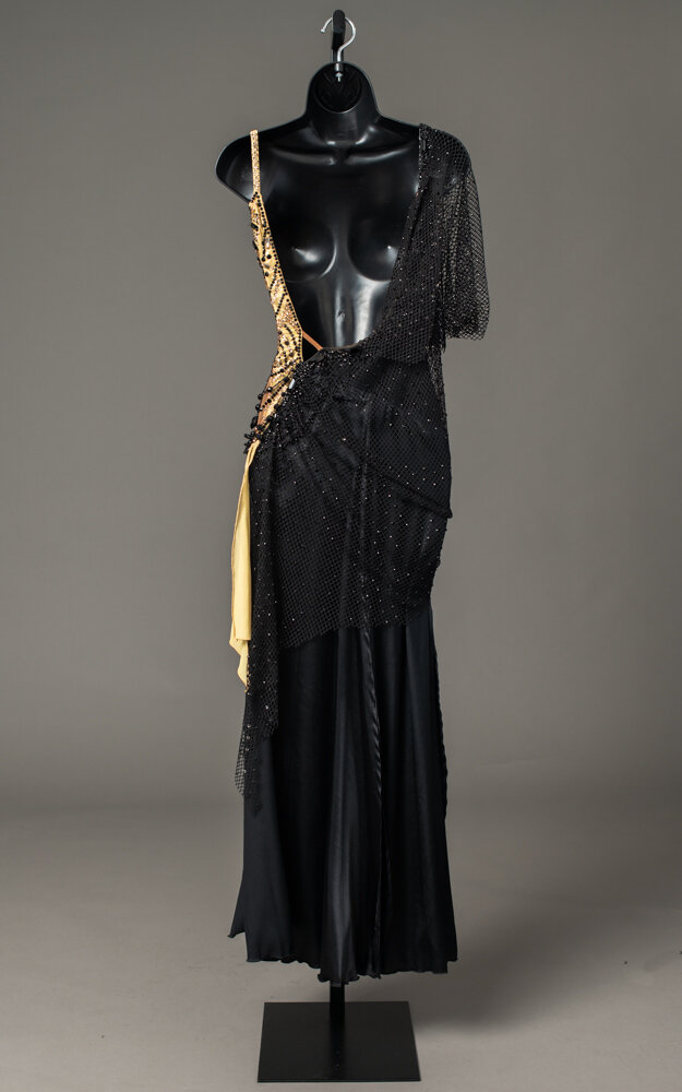 Black and Gold Smooth with Fishnet Drape — DORÉ DESIGNS