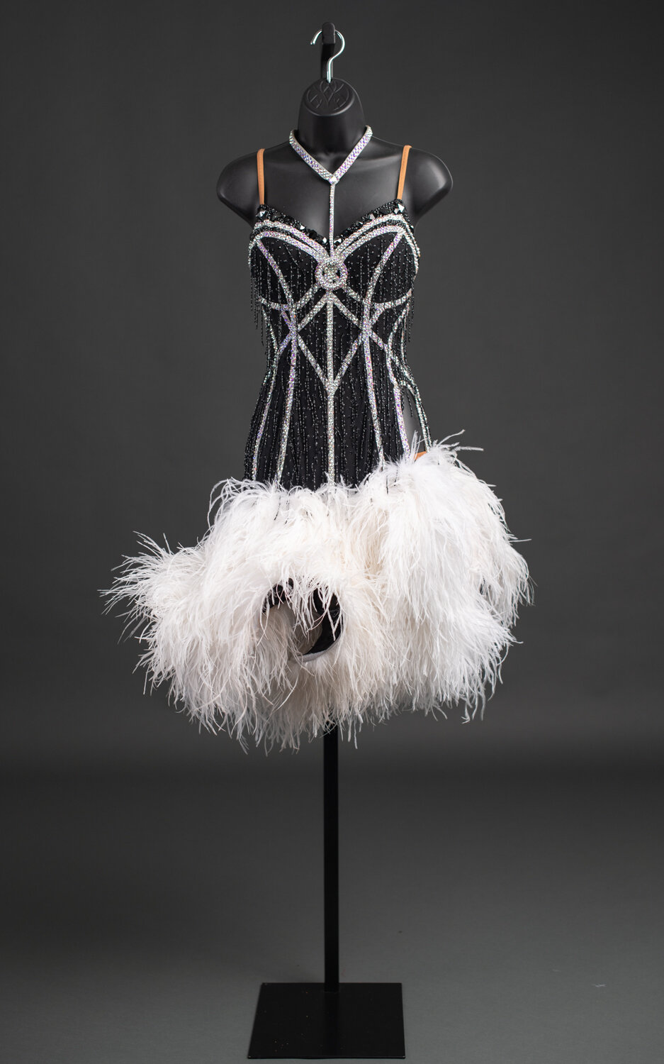Black Latin with Silver Trim and White Feather Skirt — DORÉ DESIGNS