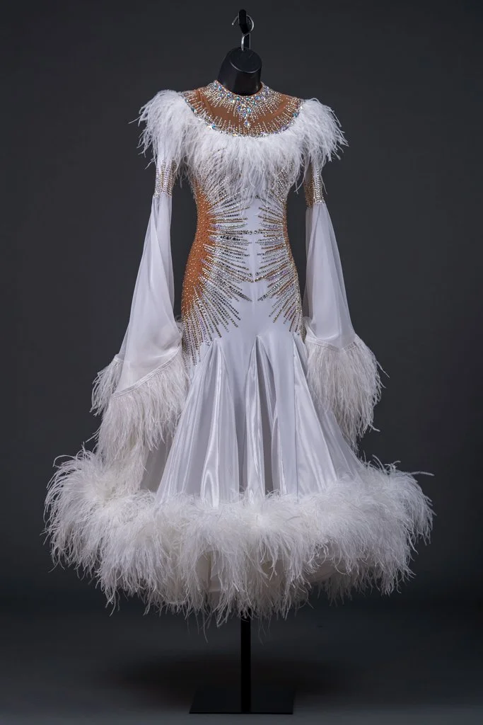 White and Nude Standard with Feathers and Stoned Lines