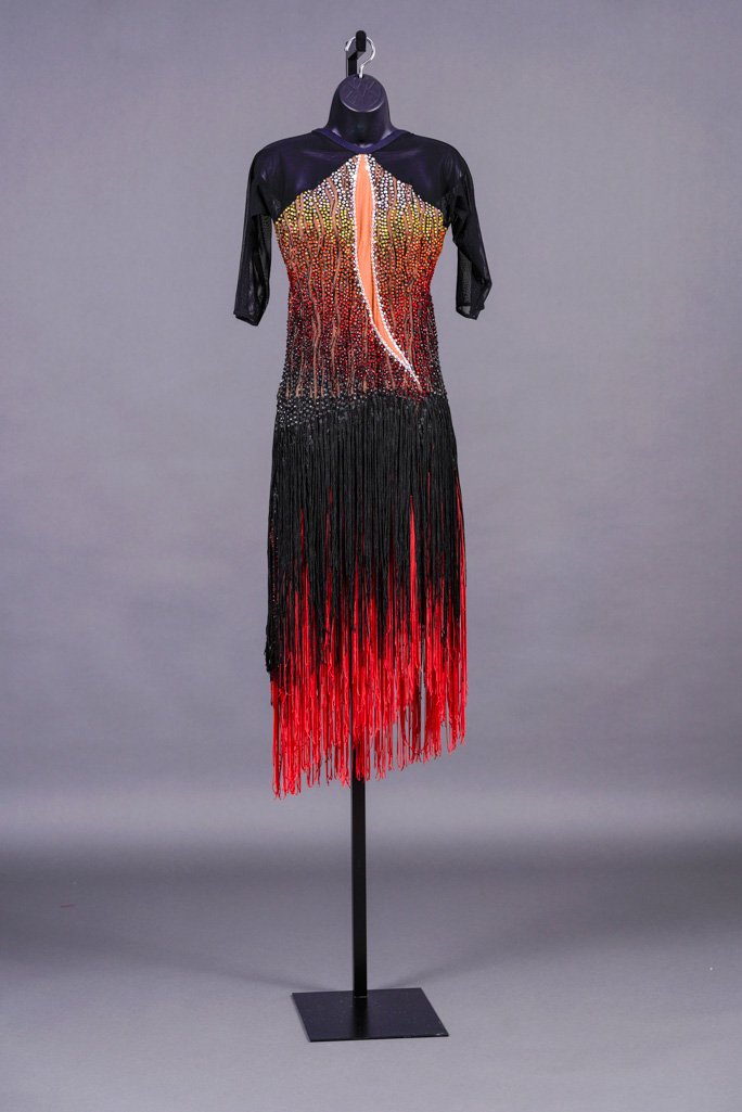 Unknown Manufacturer Black Rhythm with Flame Stones and Black and Red  Fringe Skirt — DORÉ DESIGNS