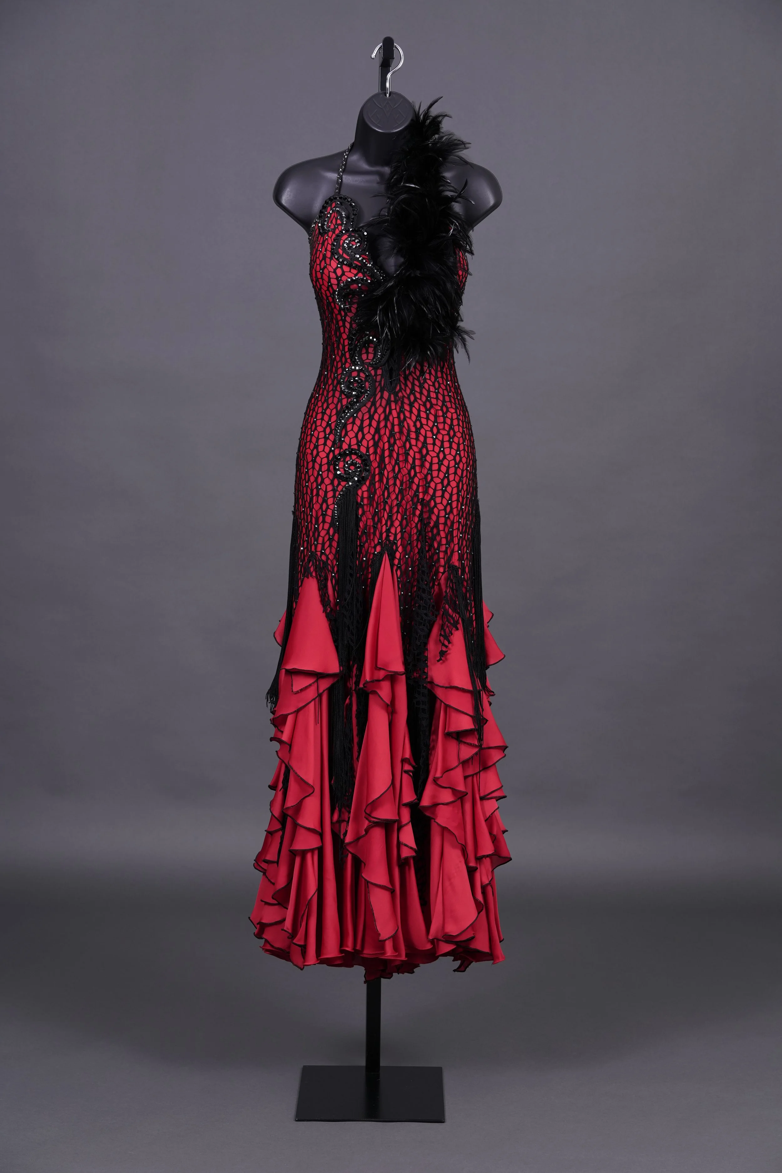 Red Smooth Dress with Black Fishnet