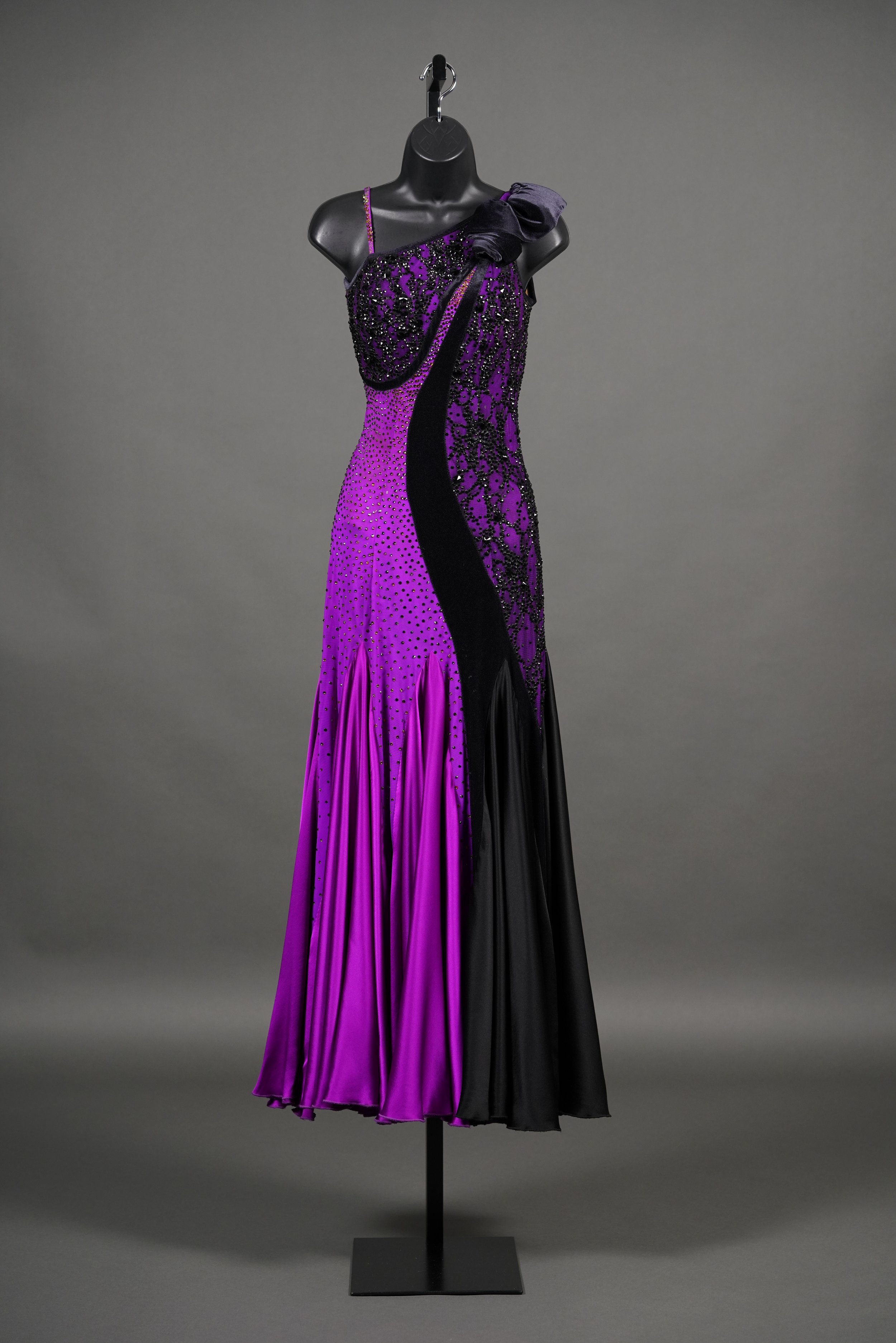 Hot Magenta and Black Smooth with Shoulder Ruffle