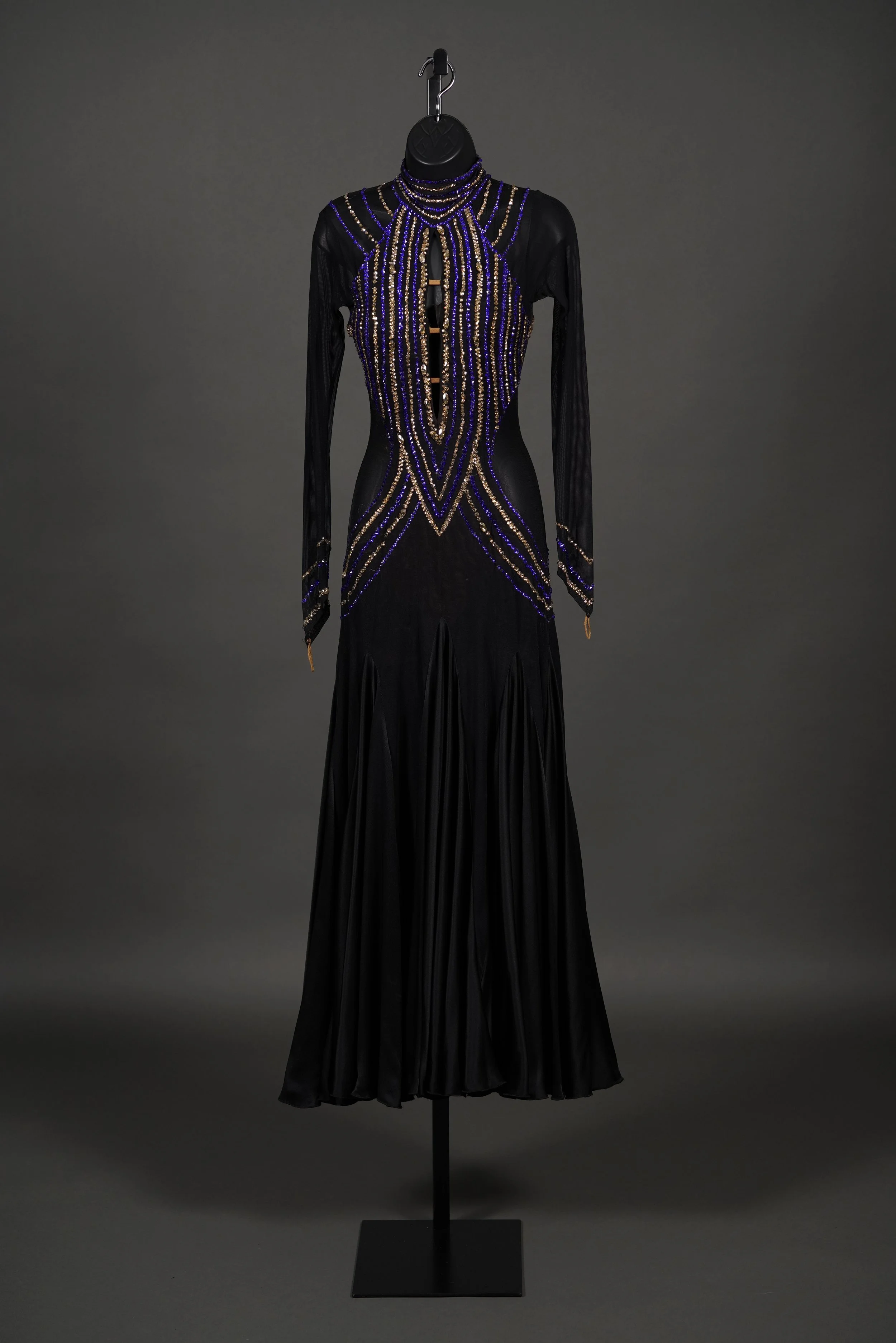 Black Smooth with Blue and Gold Stoned Lines