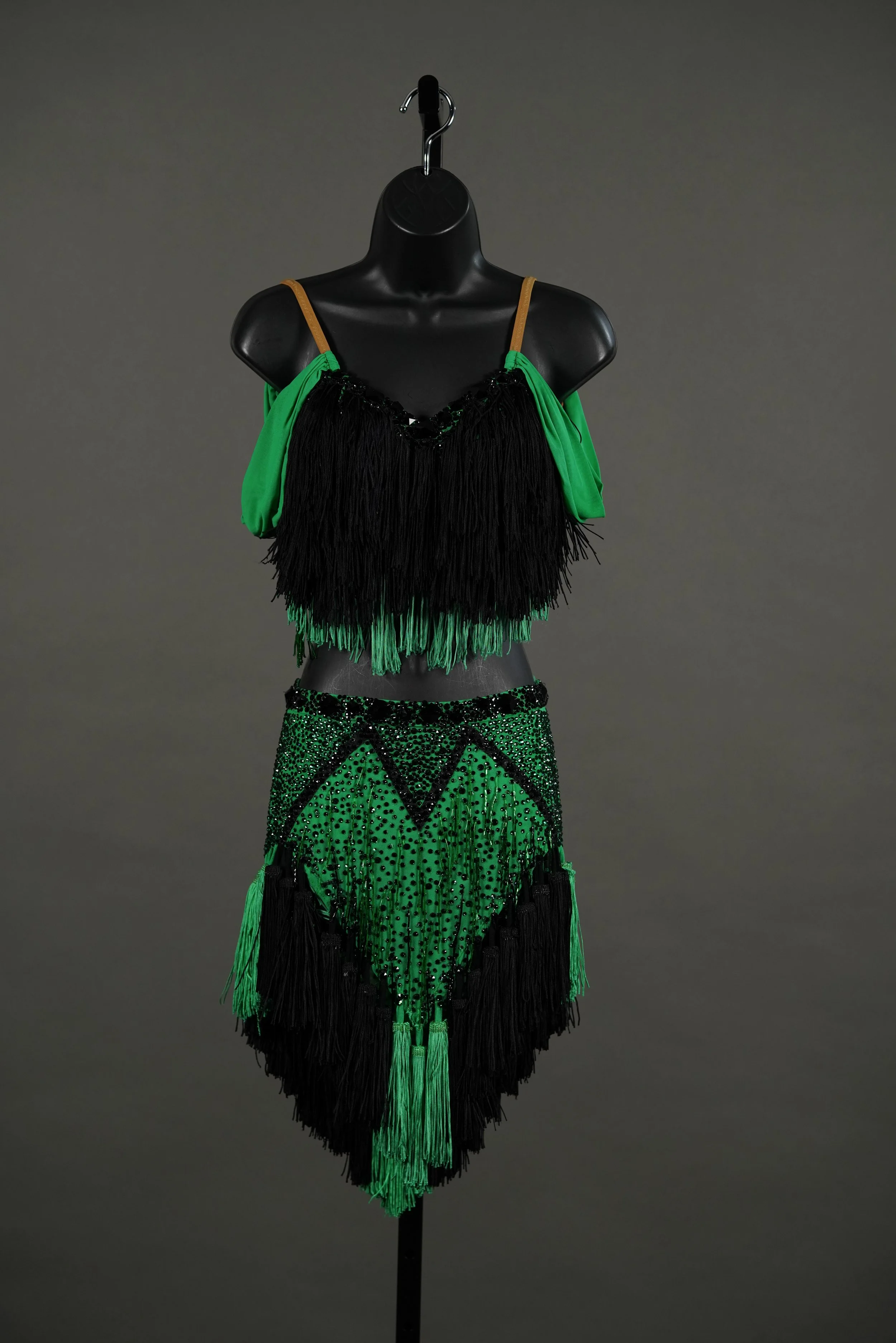 Emerald and Black Fringe Latin  2-Piece