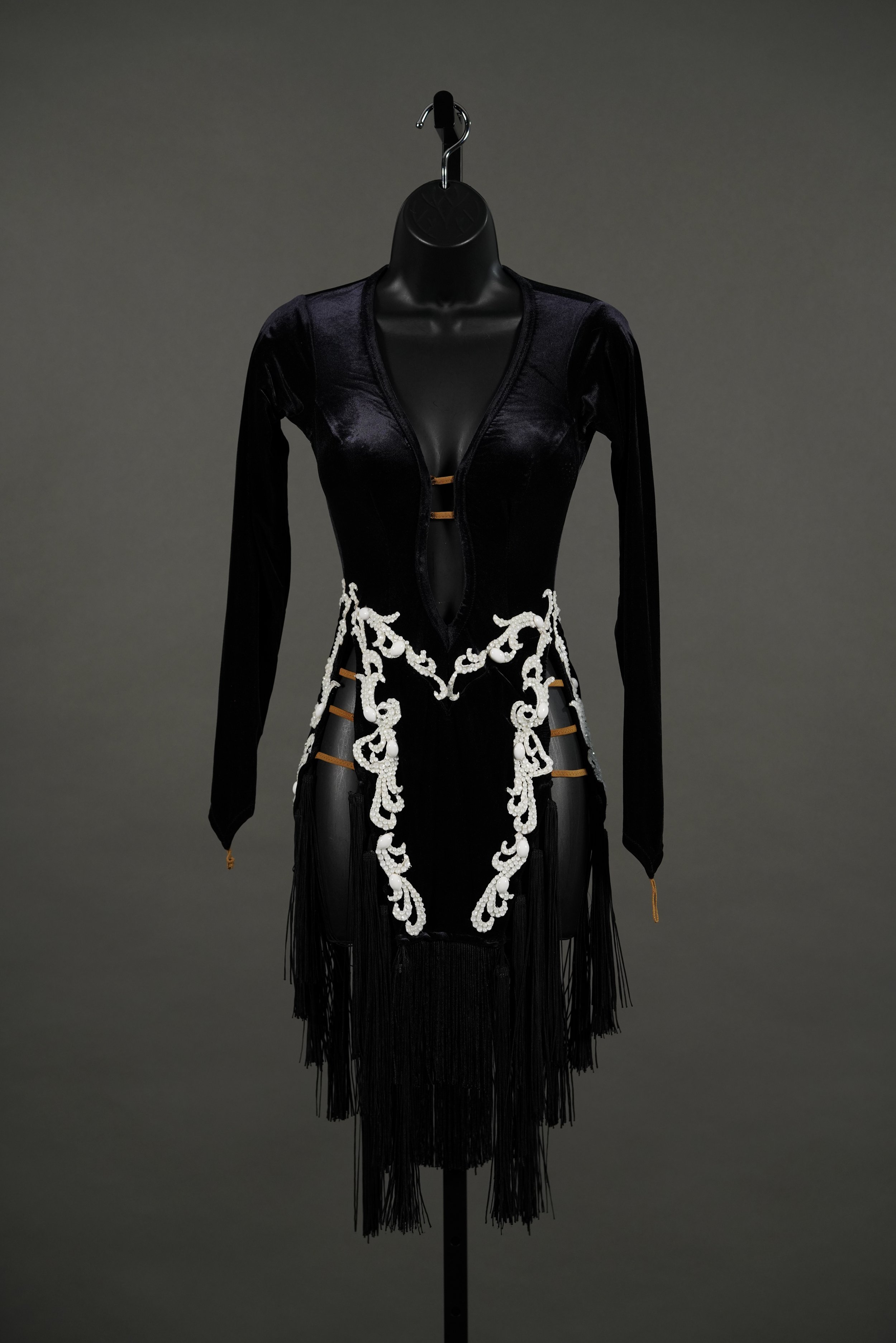 Black Velvet and White Lace Latin with Boas and Tassels