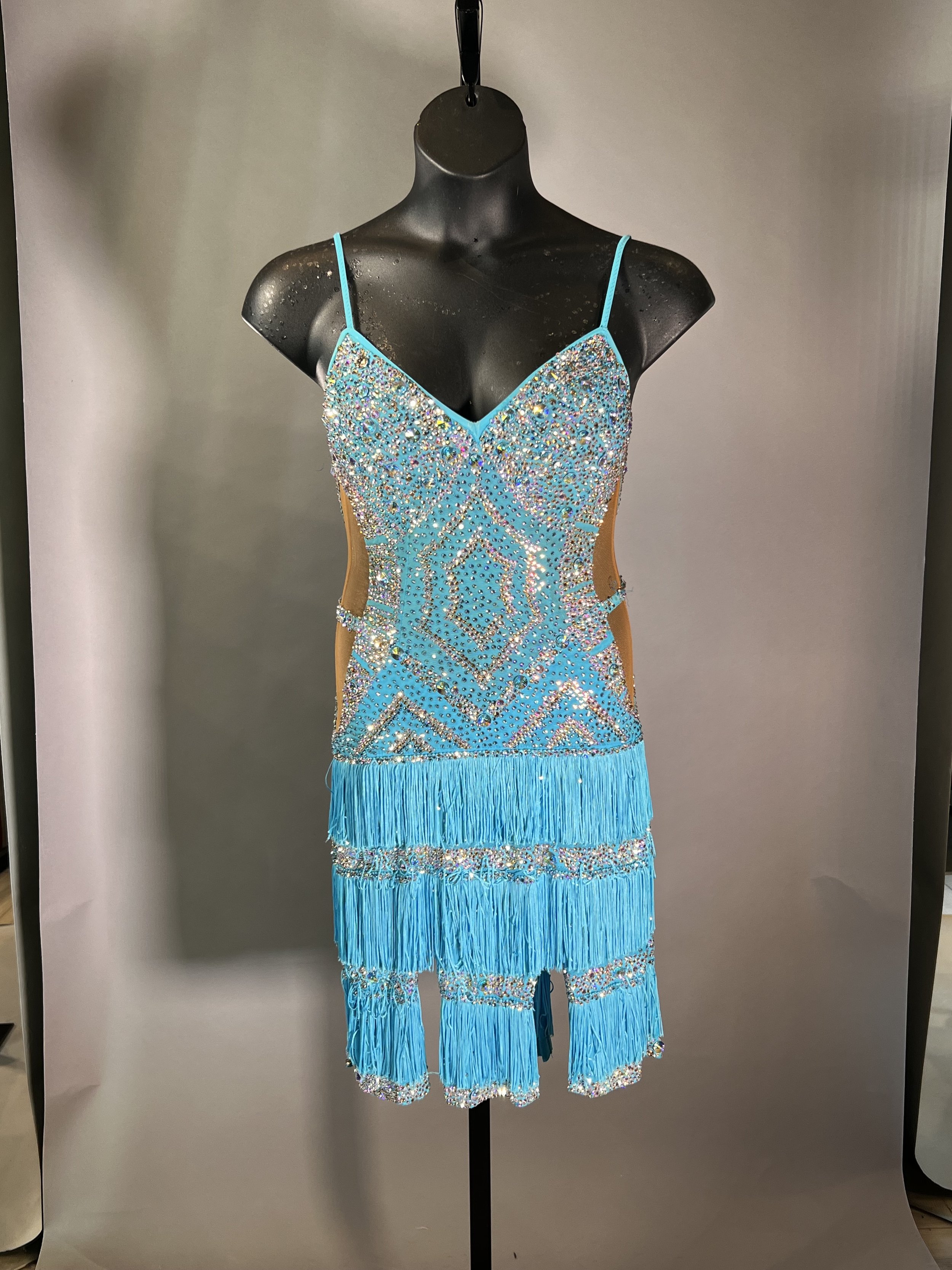 Blue Latin with AB and Gold Stones