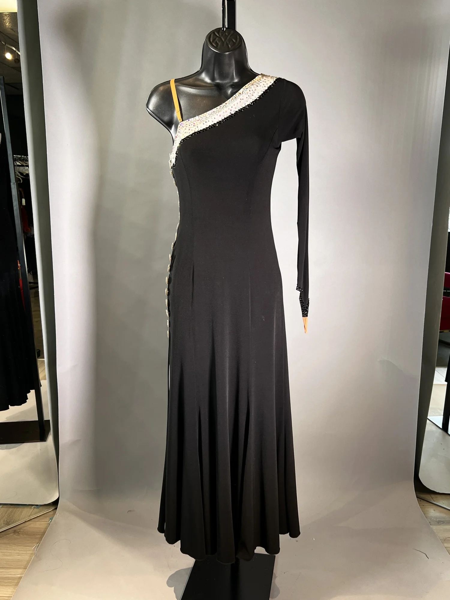 black dress with split leg MIDNIGHT- Black Double Slit Dress – Dell Scott Collection main image 0