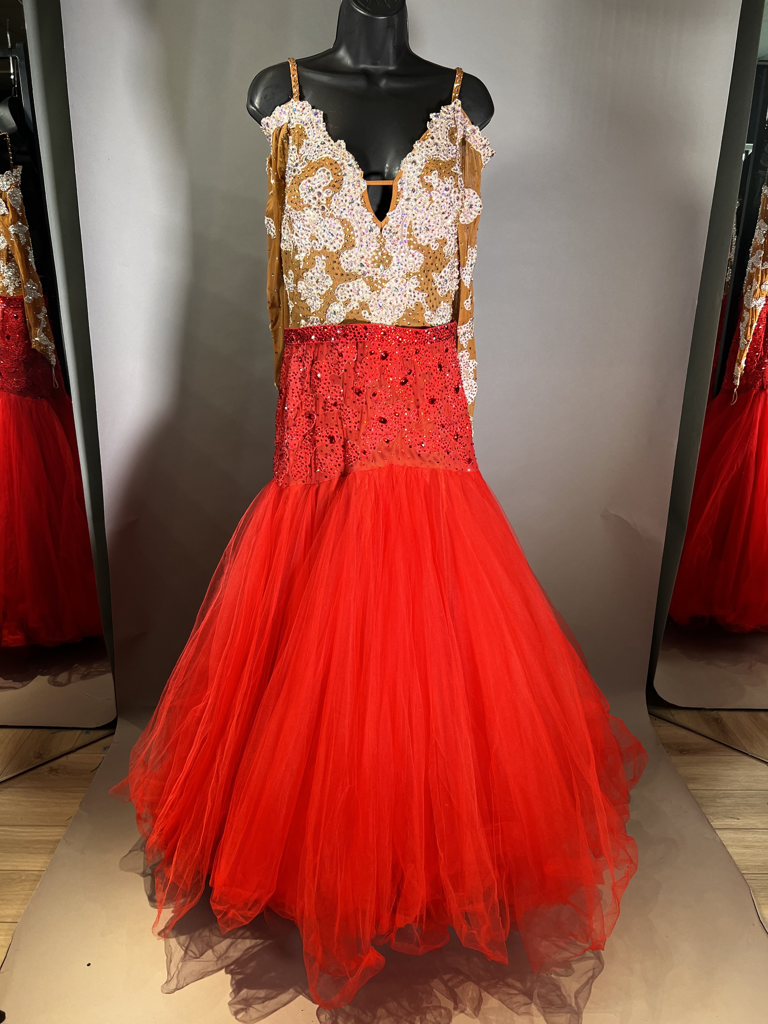 Nude and Red Tulle Standard with Lace