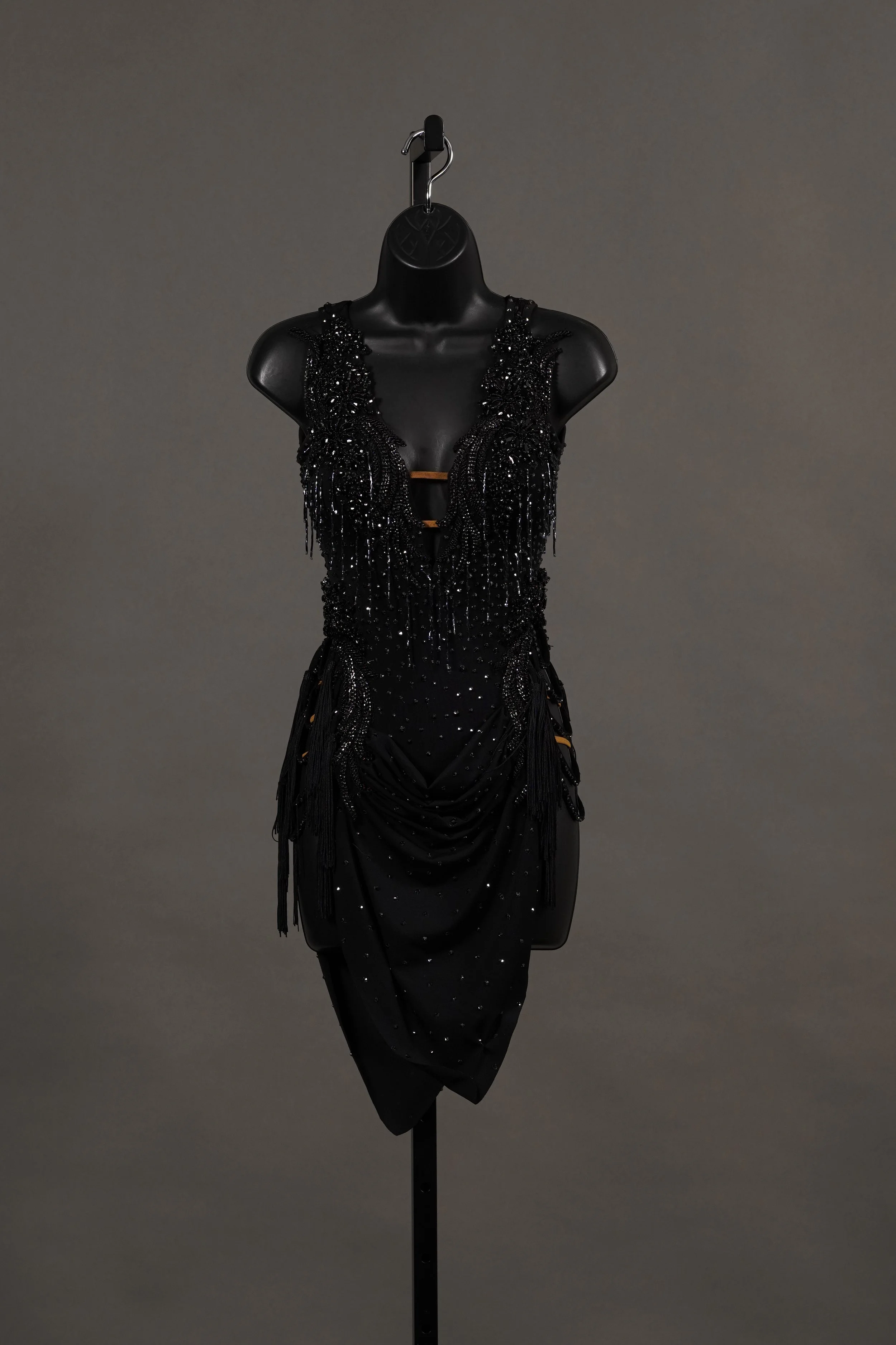 Black and Hematite Draped Latin with Lace
