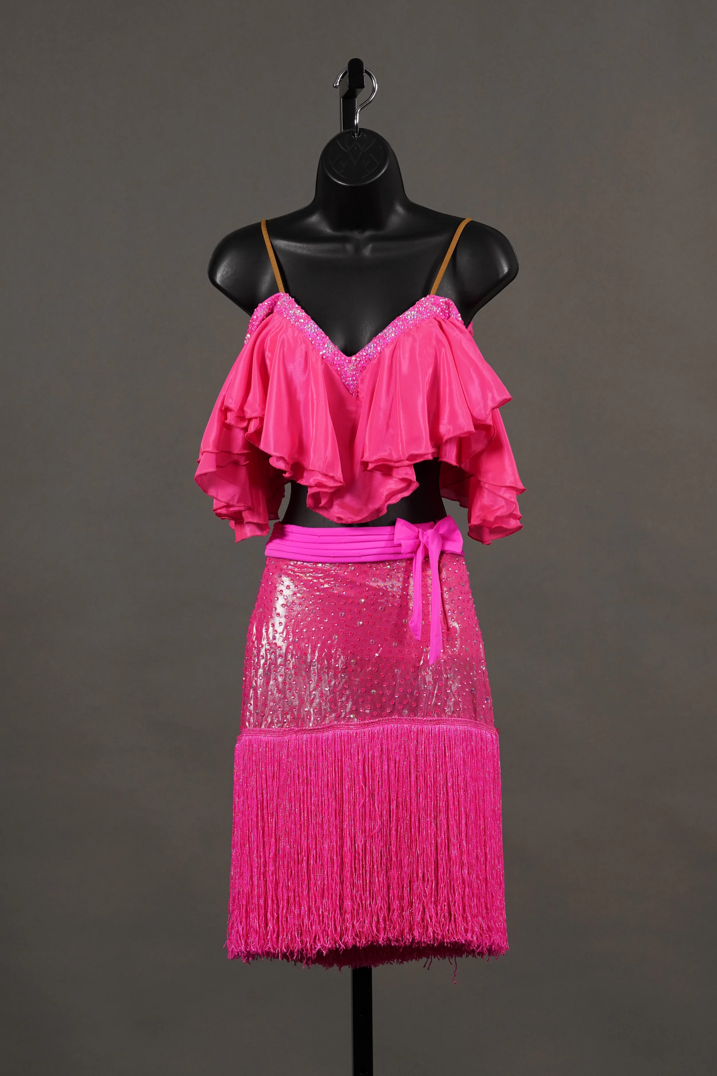 Cerise 2-Piece Latin with Metallic Fringe
