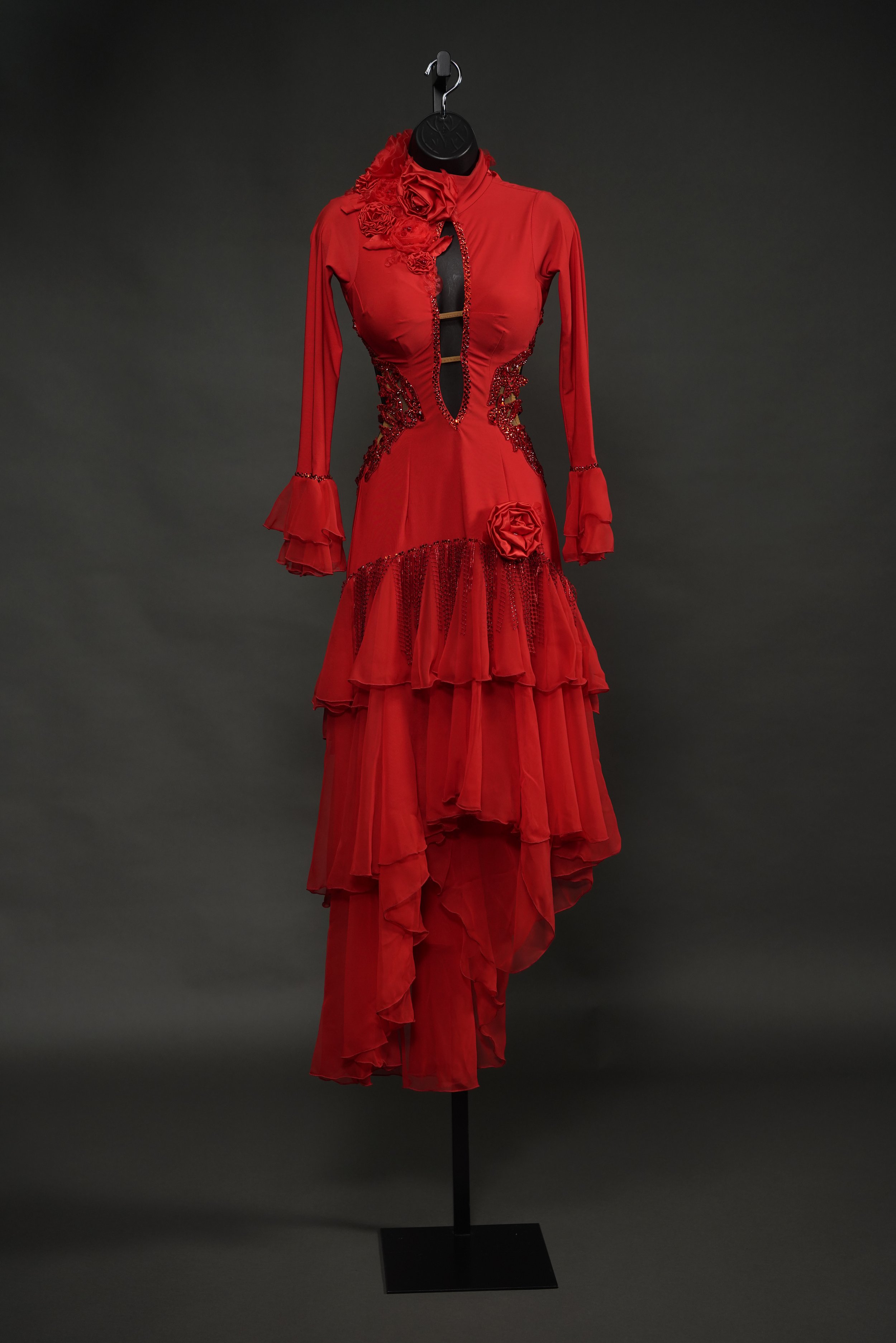 Red High Low Smooth with Lace and Flowers