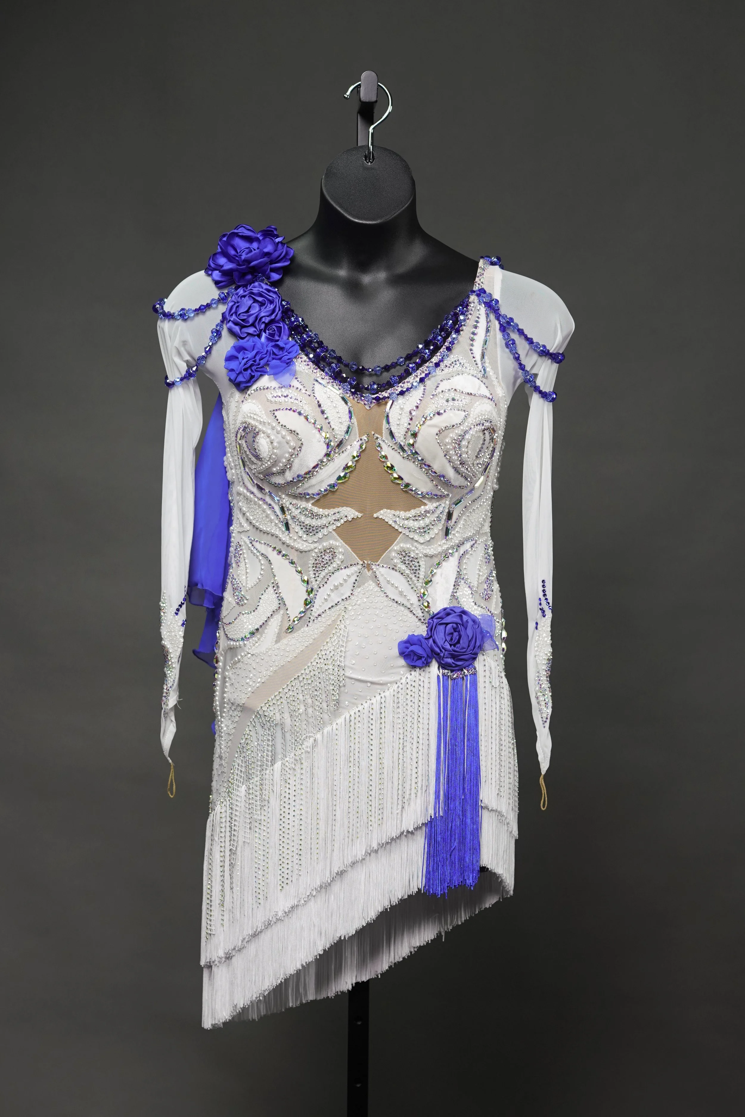 White Latin with Cobalt Roses and Beads