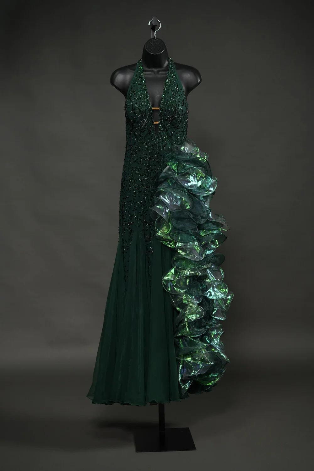 forest green ruffle dress Smooth with Slit — DORÉ DESIGNS 2504 - RESORT 26
