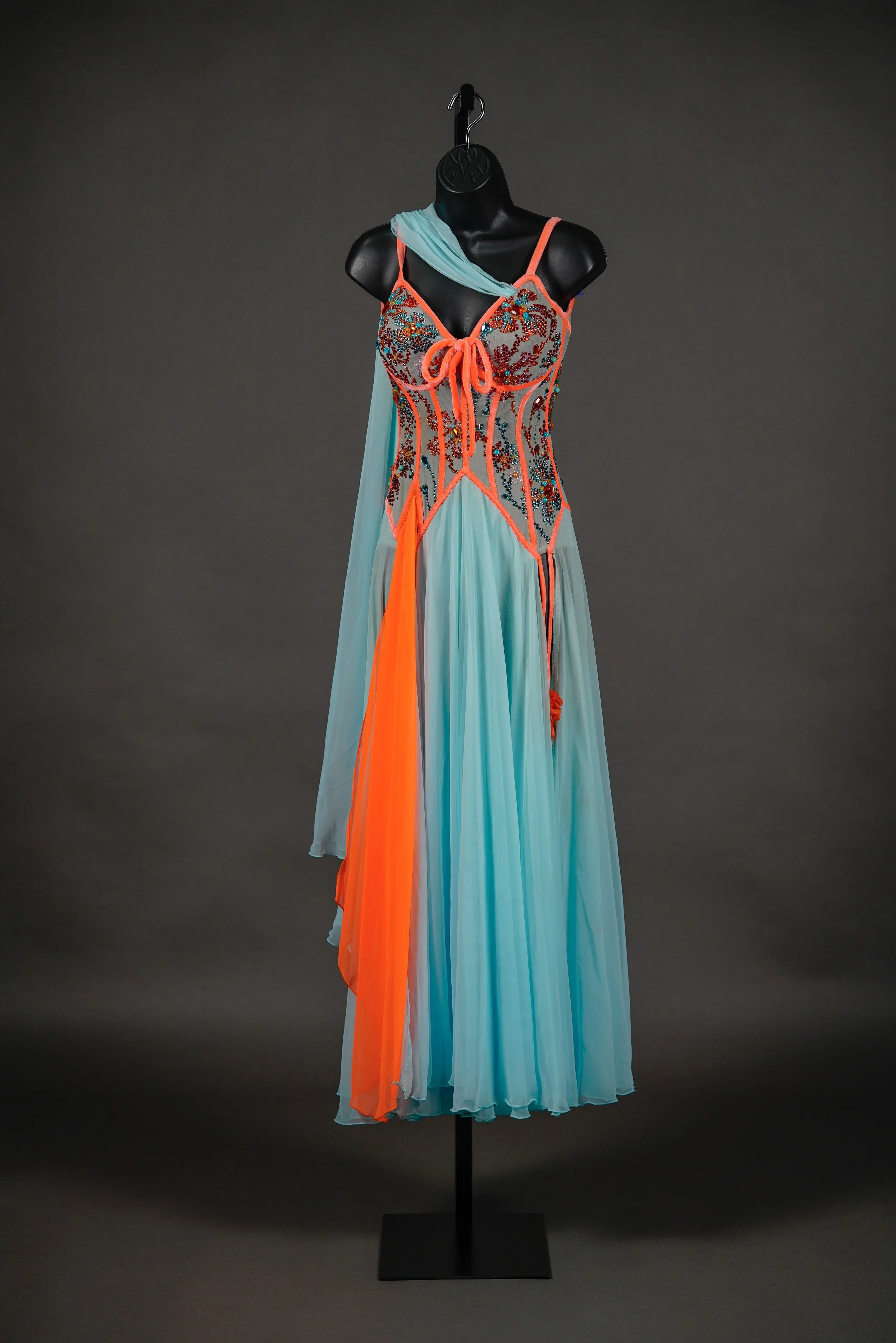 Pale Turquoise with Orange Velvet Floral Smooth