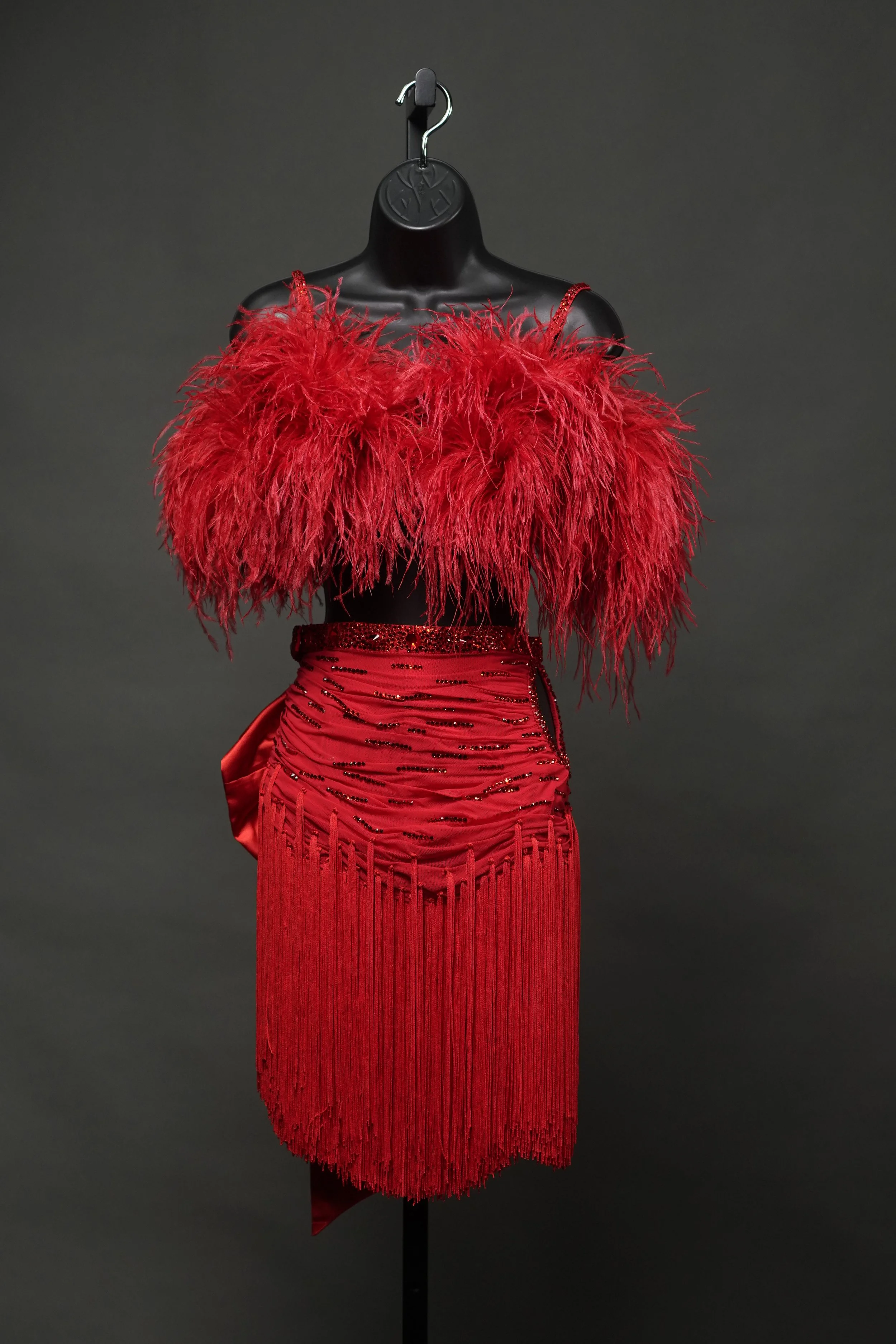 Red 2-Piece Latin with Boas and Red and White Bow