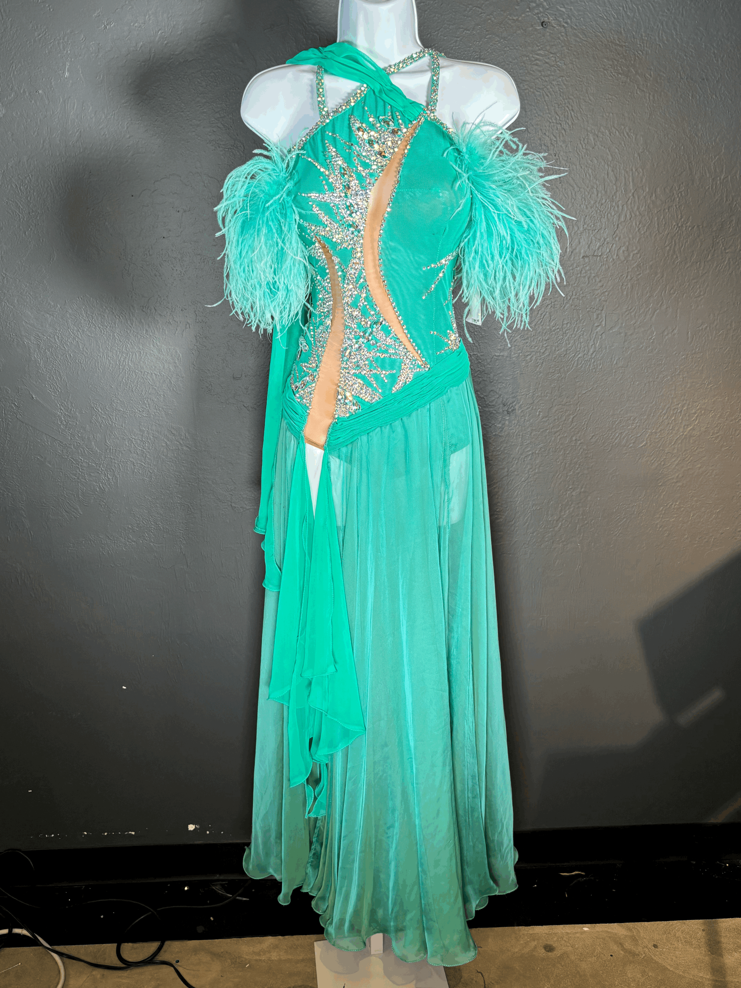 Iridescent Teal Smooth with Boa Accents