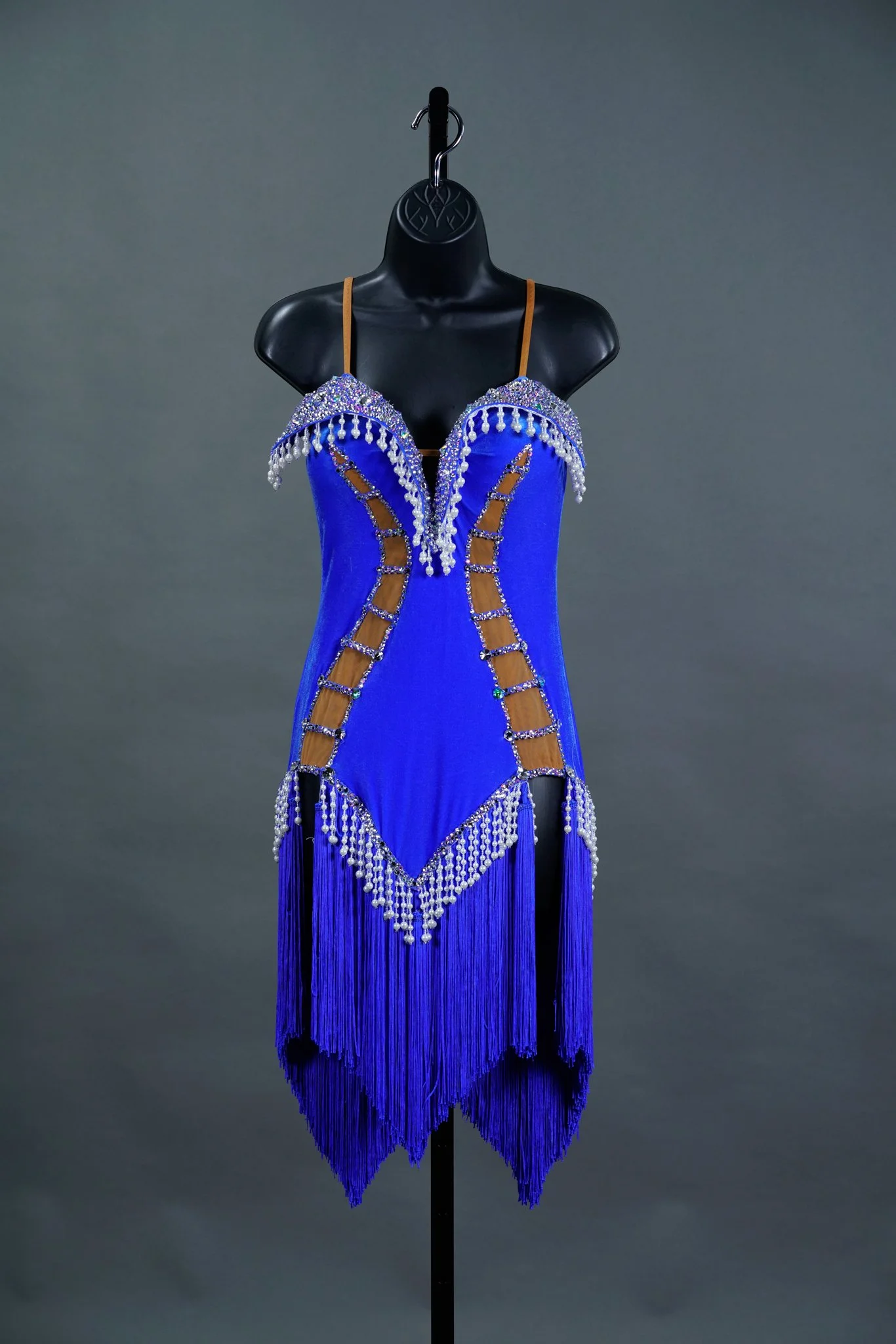 Cobalt Velvet Latin with Pearl Fringe