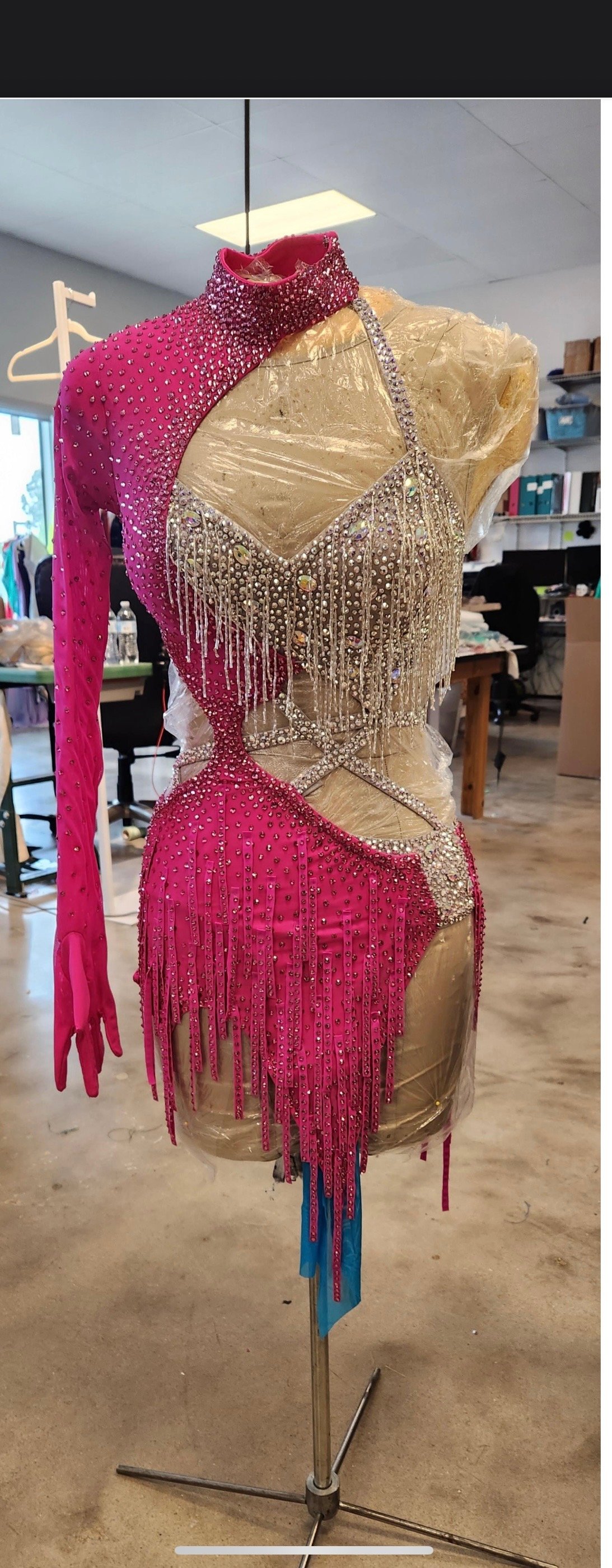 Electric Pink and Silver Latin with Fabric Fringe