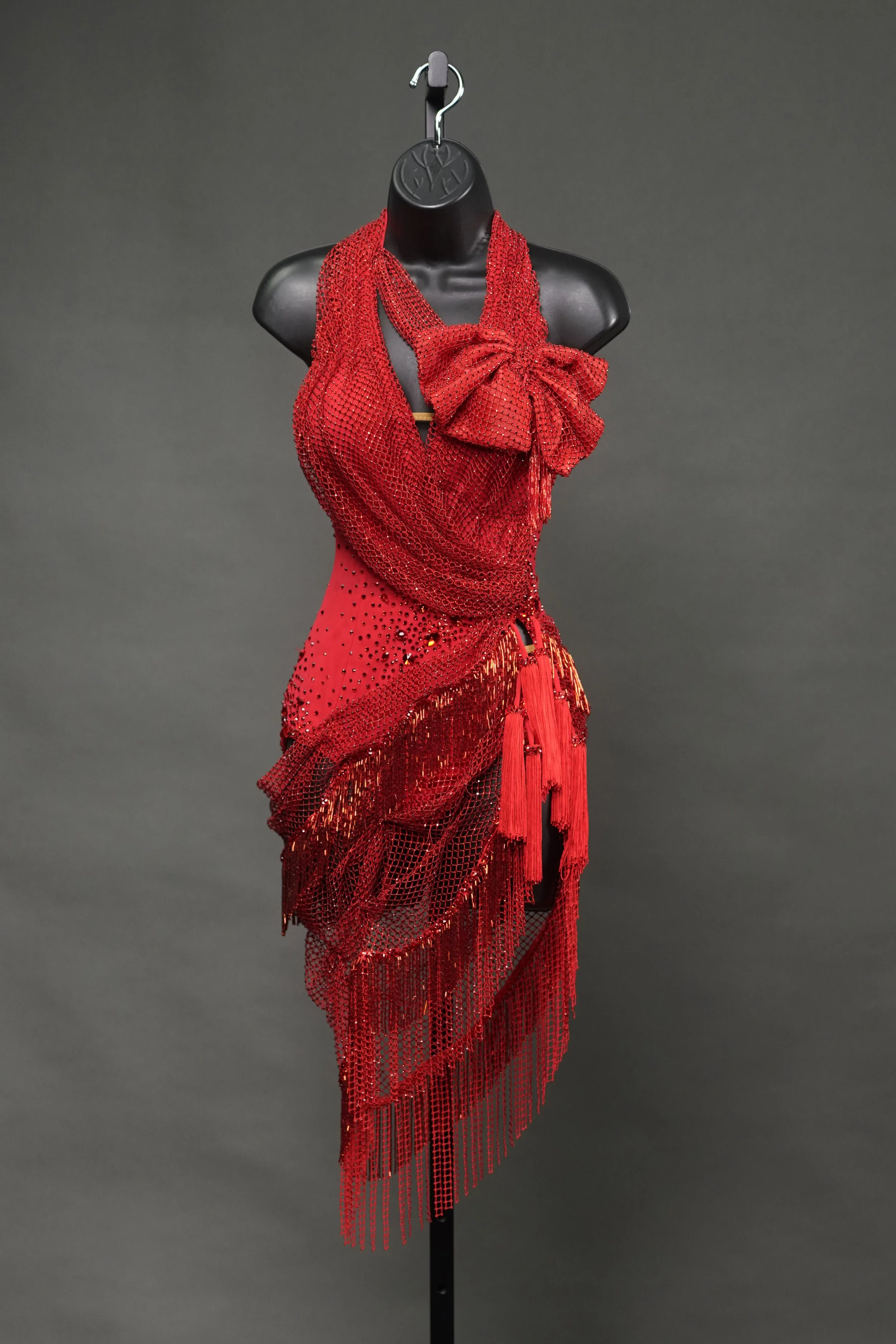 Red Stoned Fishnet Latin with Bow