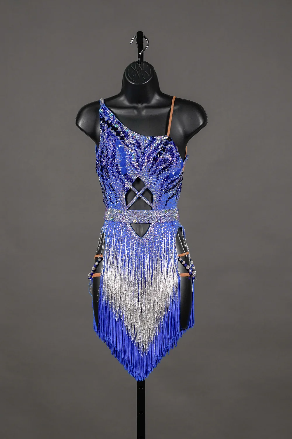 sachin and babi light blue dress Women One Shoulder Backless Mesh See Through Latin Dance Dress  DANCEYM
