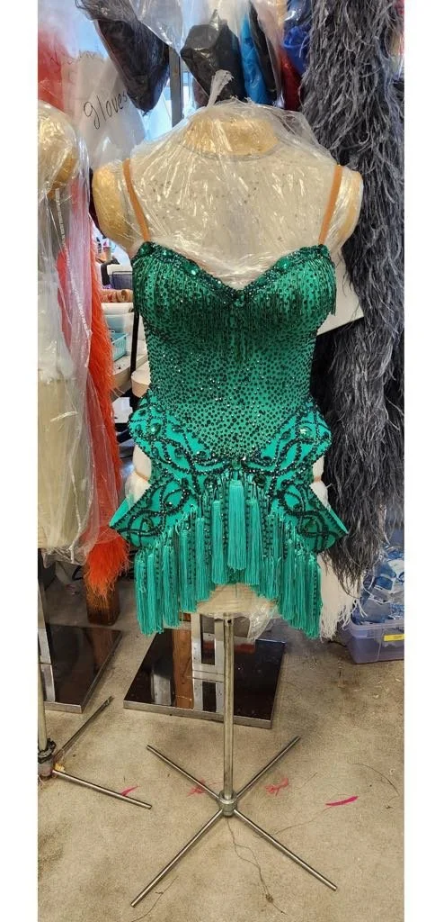Green Latin with Tassels and Open Hips
