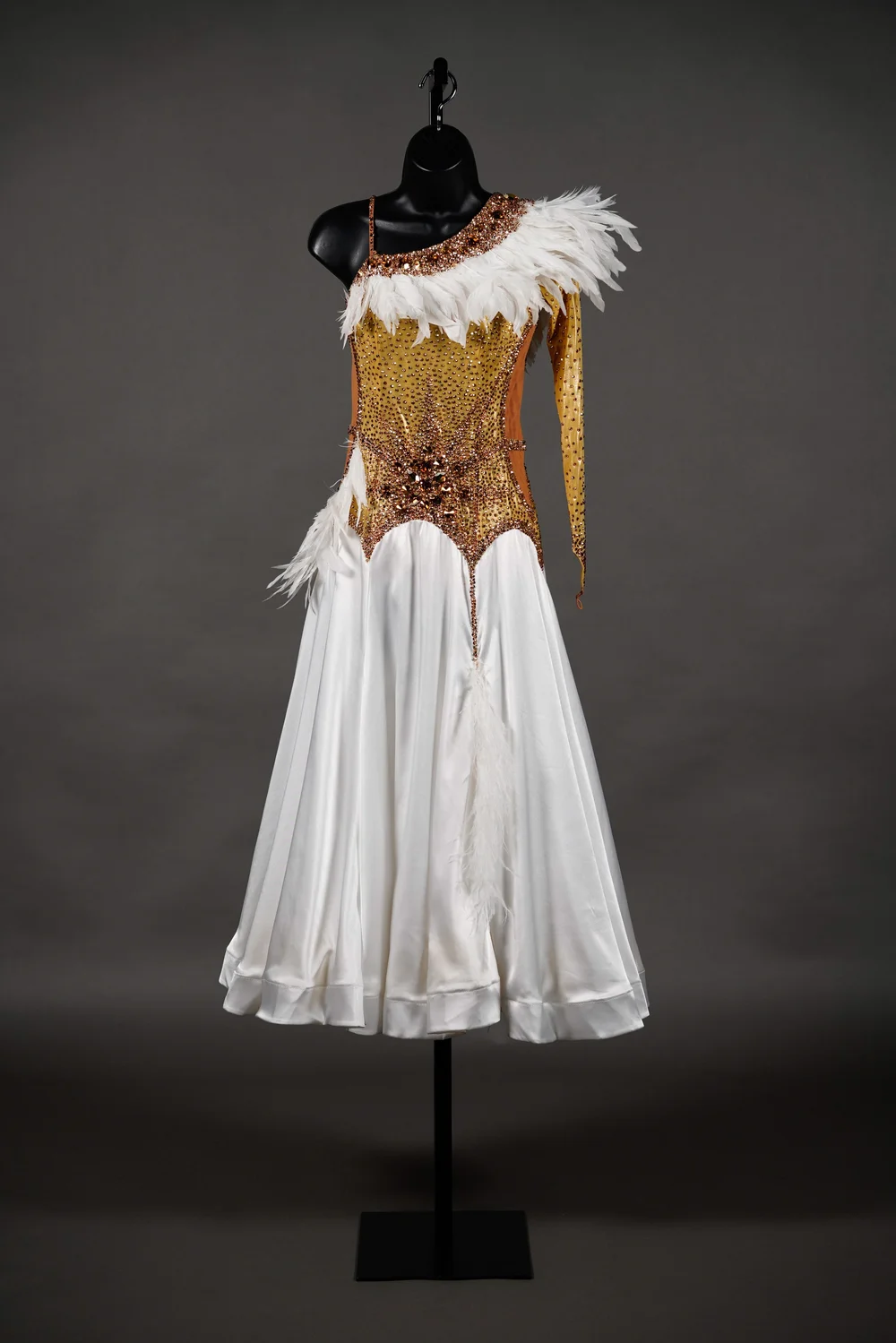 white and gold dance dress Handmade Lyrical Dance Costume: Gold Appliqus, Crystals & Chains,contemporary Costume