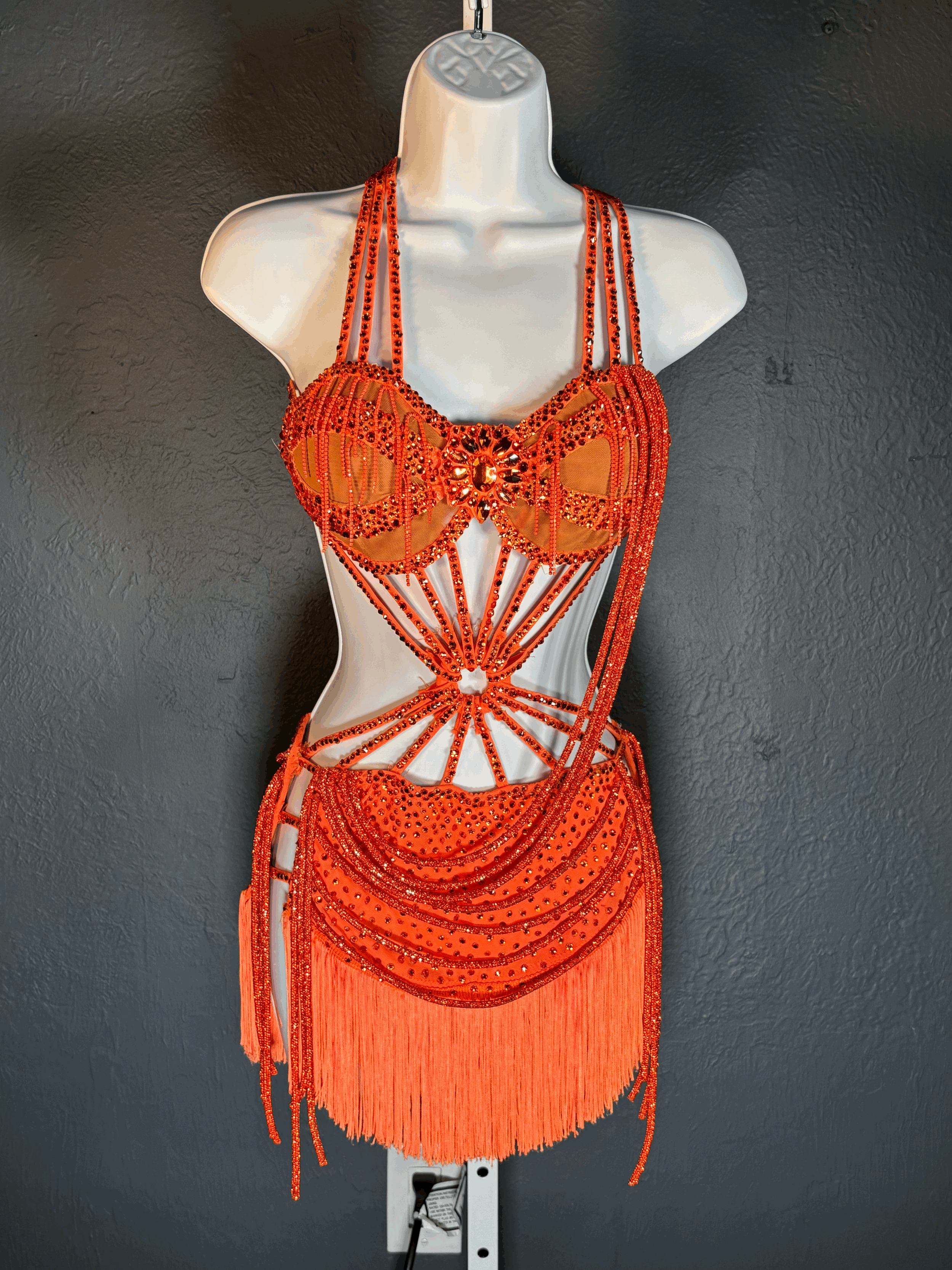 Orange Fringe with Draped Stones Latin