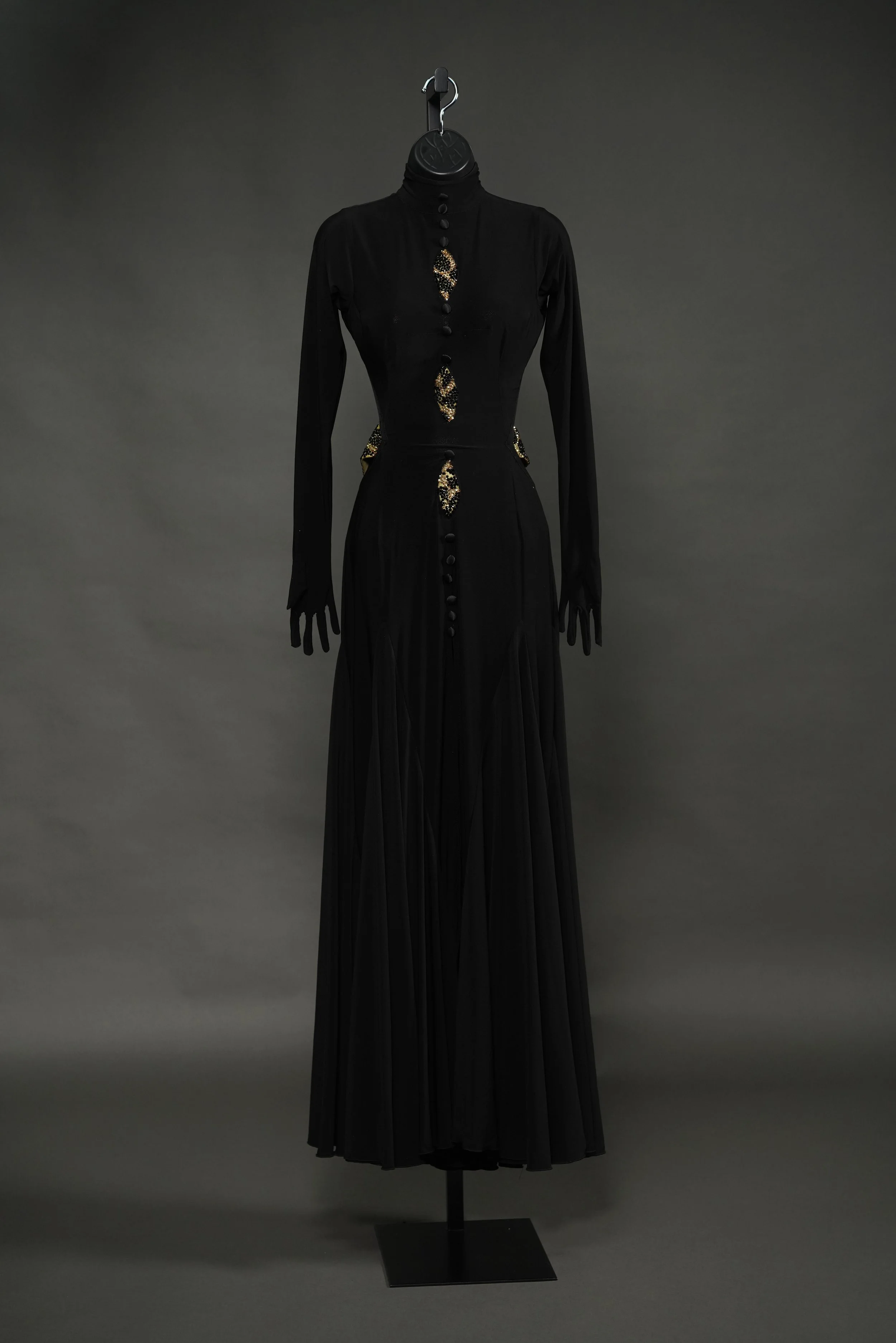 Black Smooth with Buttons, Peepholes, and Gold Stoned Belt
