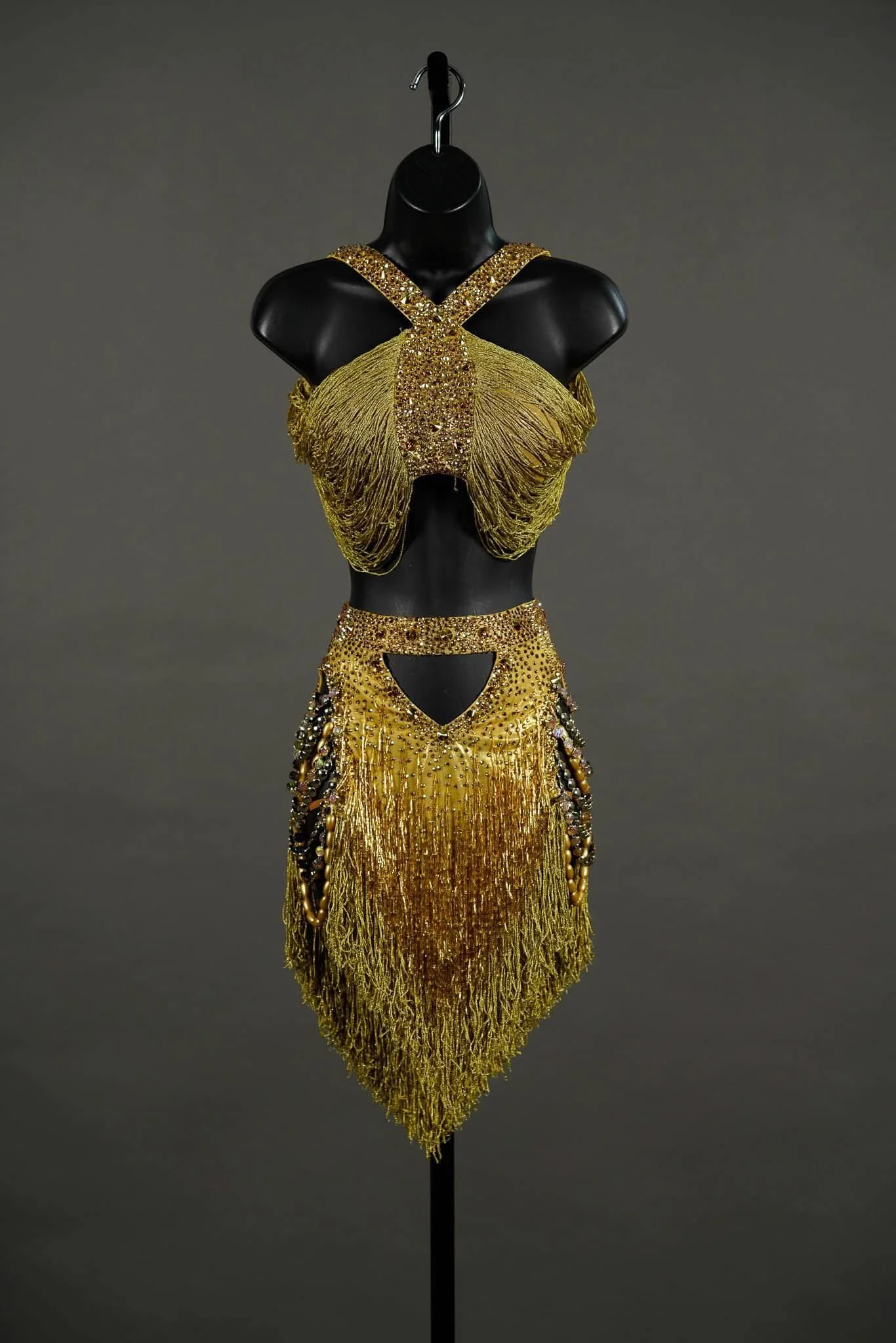 Gold 2-piece Latin with Draped Fringe