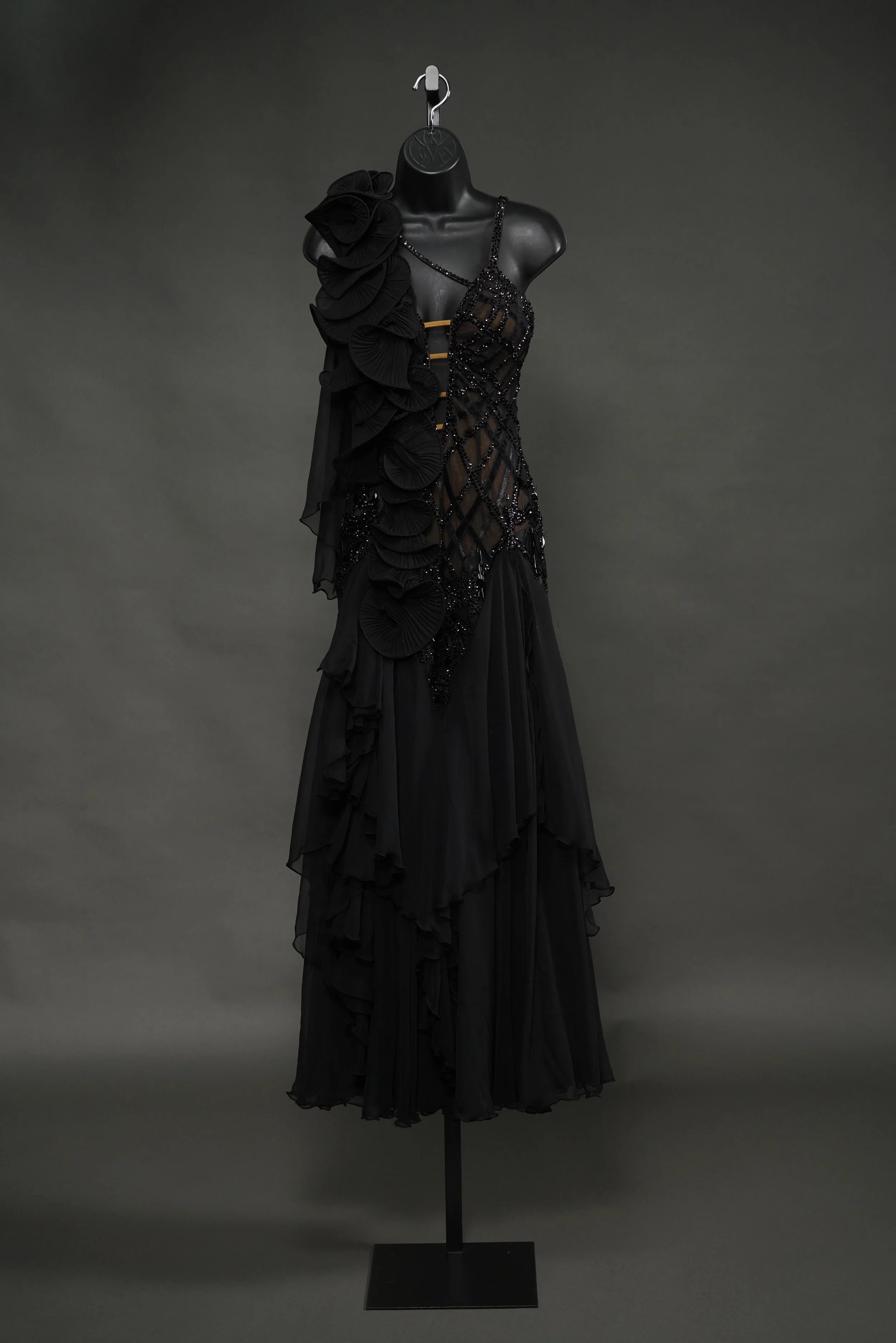 Black Smooth with Velvet Lines and Flowers