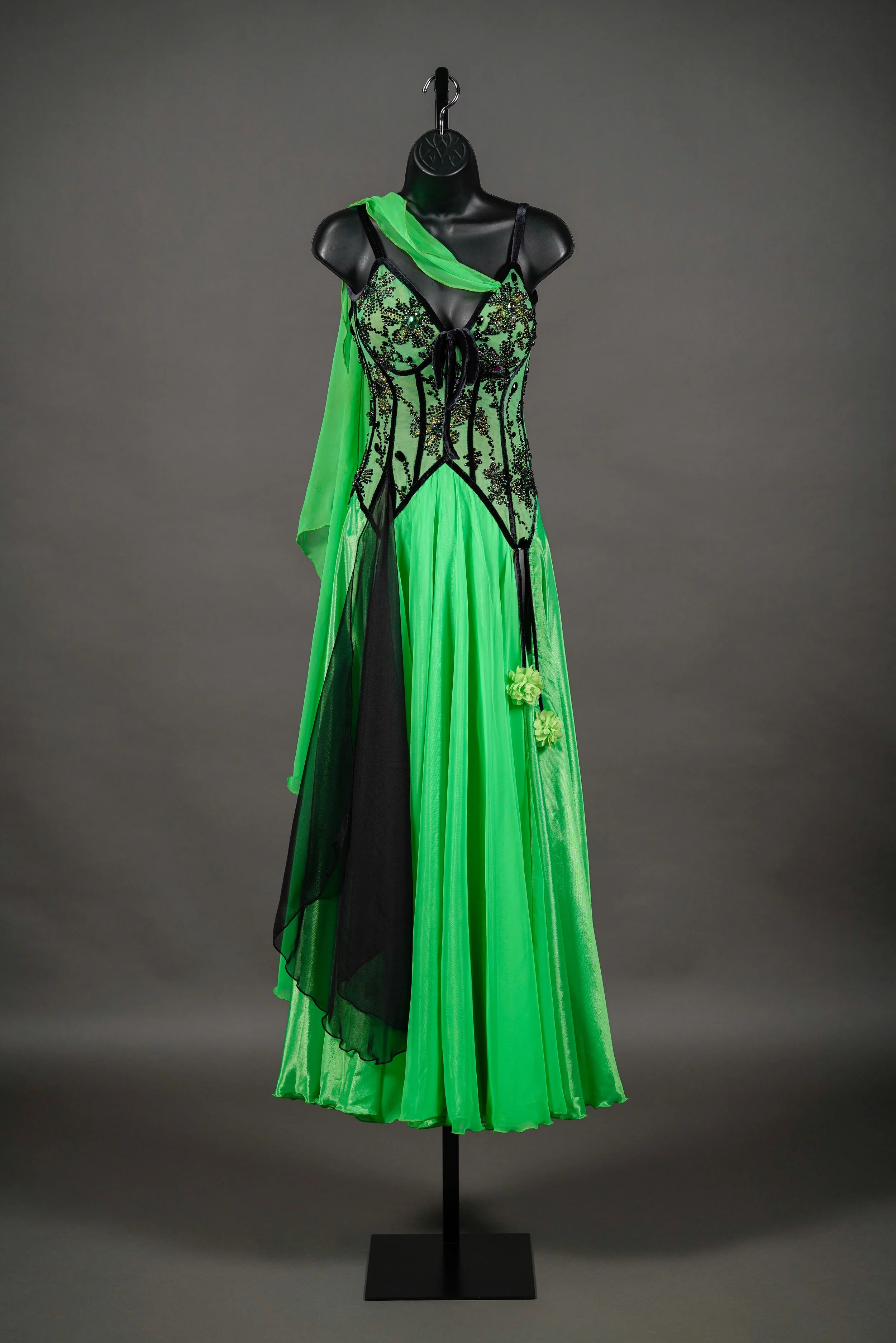 Apple Green with Black Velvet Floral Smooth