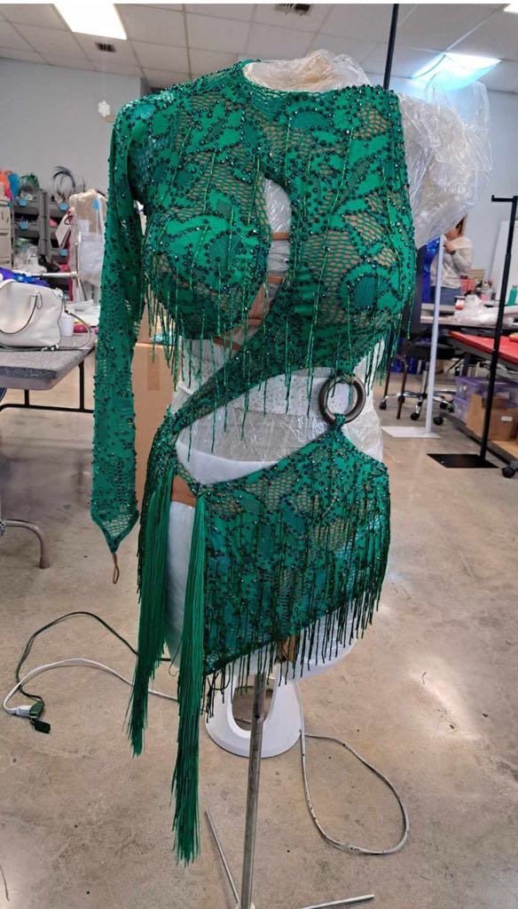Green Lace Latin with Beaded Fringe